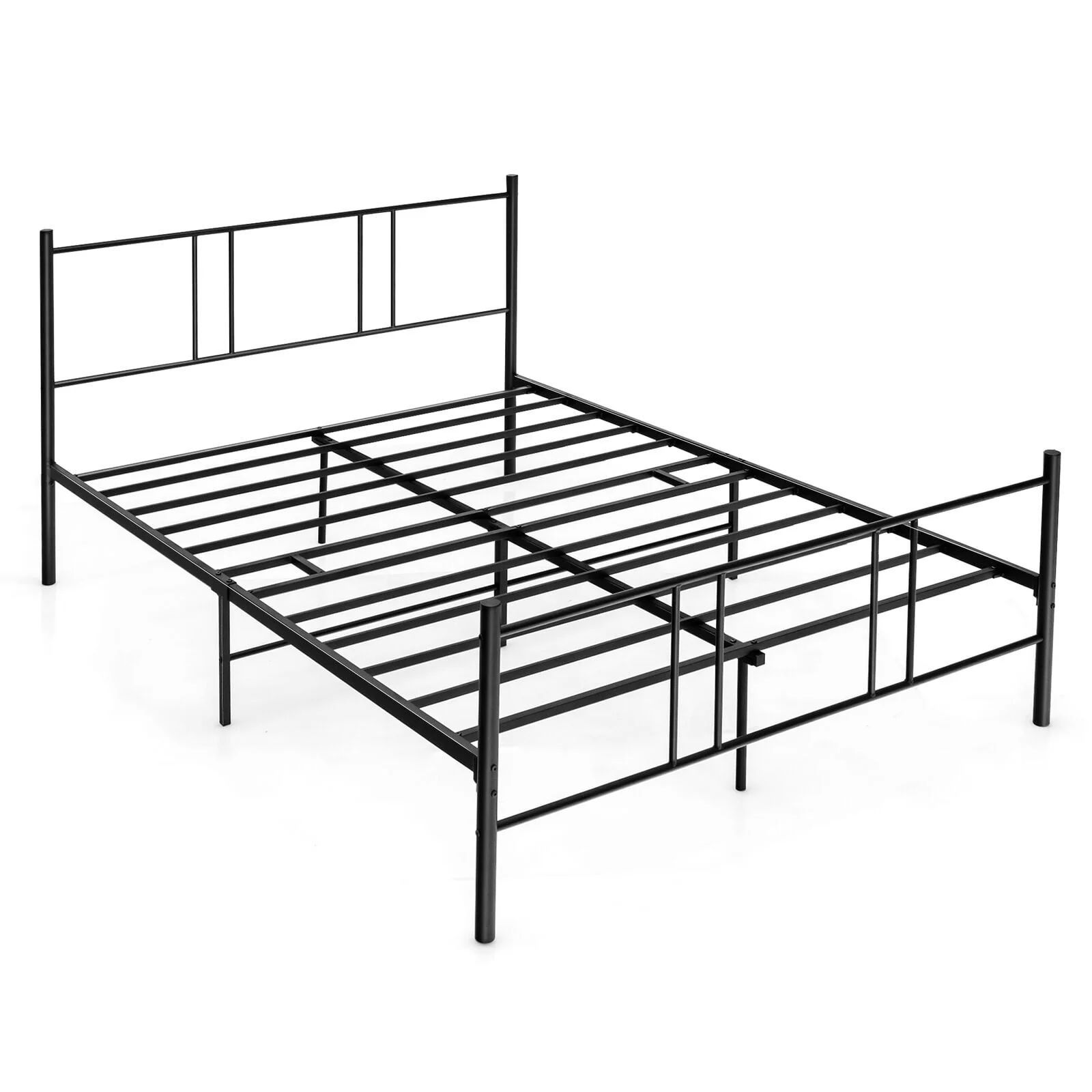 Full Queen Size Platform Bed Frame, High Headboard, Black