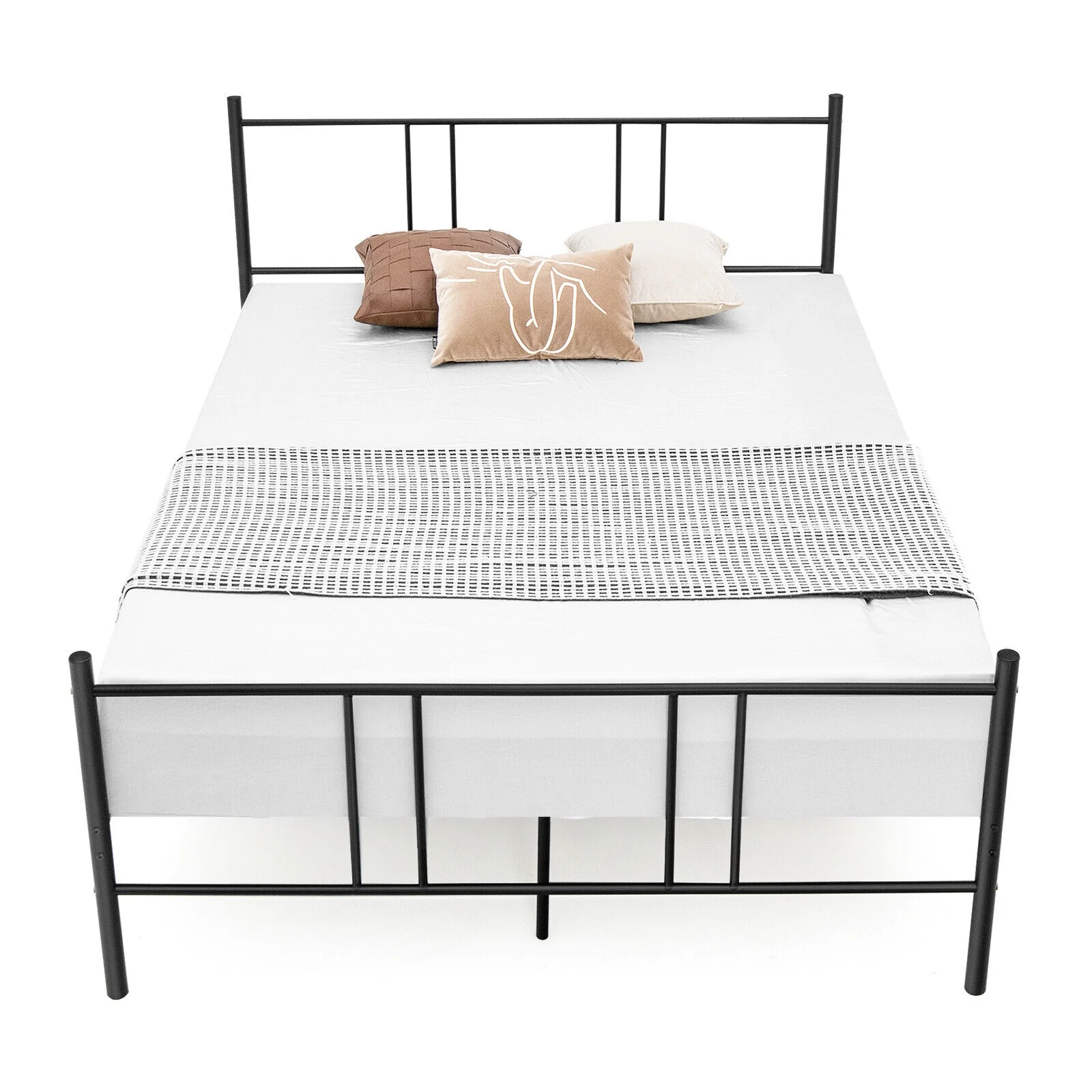 Full Queen Size Platform Bed Frame, High Headboard, Black - Image 9