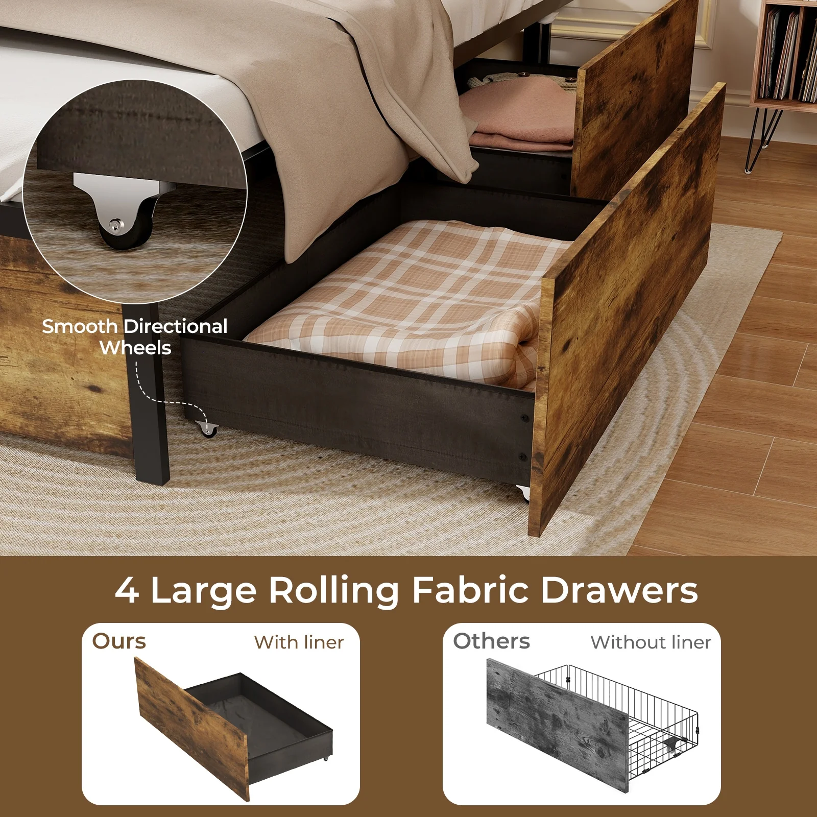 Full Size Bed Frame With Drawers, LED Lights, USB Ports - Image 10