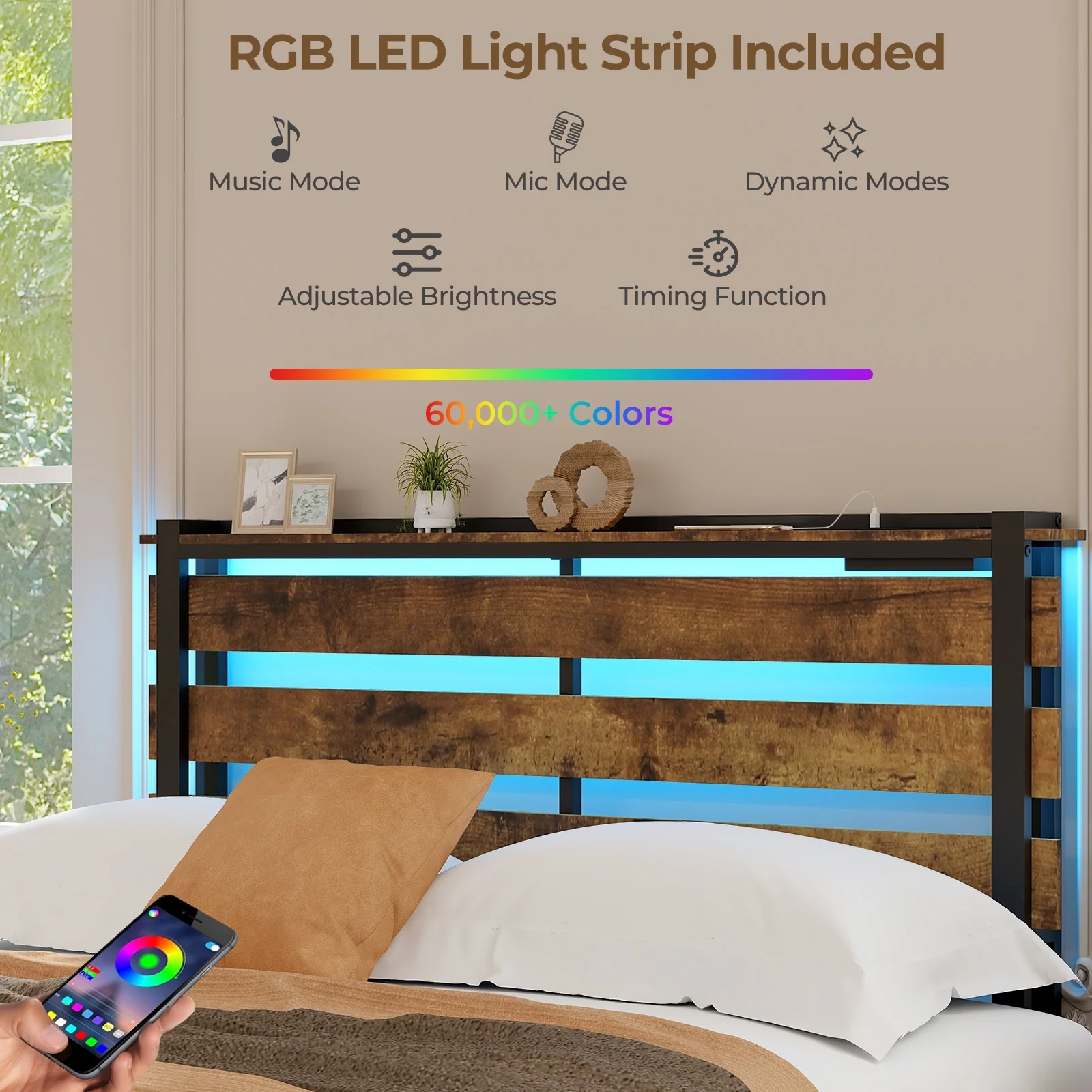 Full Size Bed Frame With Drawers, LED Lights, USB Ports - Image 9
