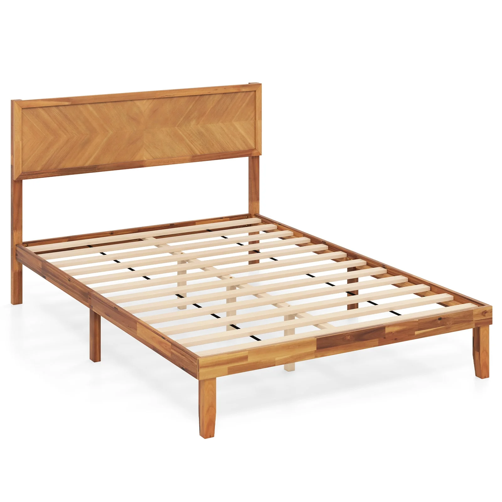 Full Size Bed Frame With Headboard And Storage, Natural