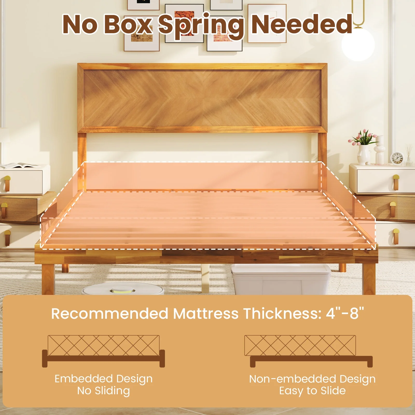 Full Size Bed Frame With Headboard And Storage, Natural - Image 10