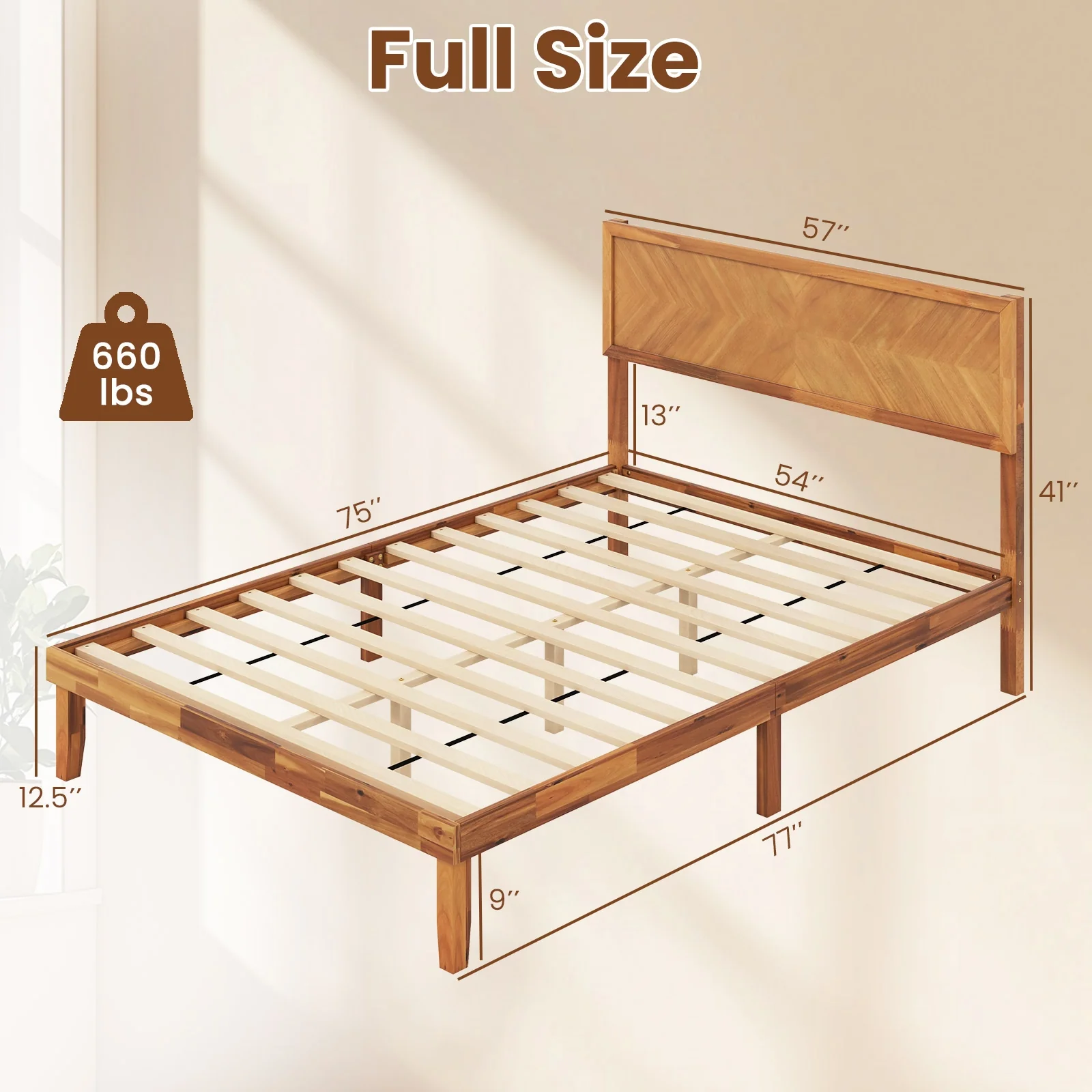 Full Size Bed Frame With Headboard And Storage, Natural - Image 5