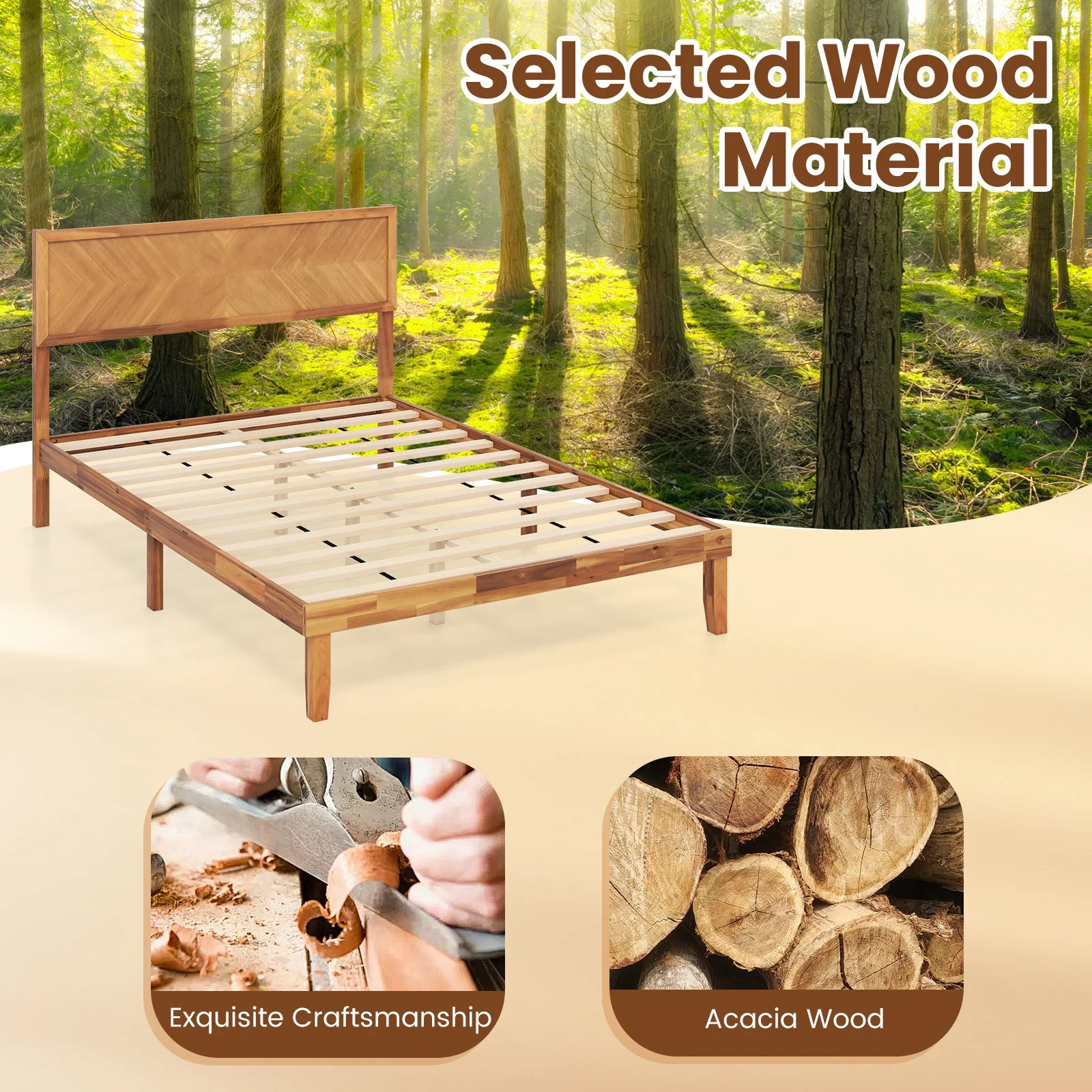 Full Size Bed Frame With Headboard And Storage, Natural - Image 8