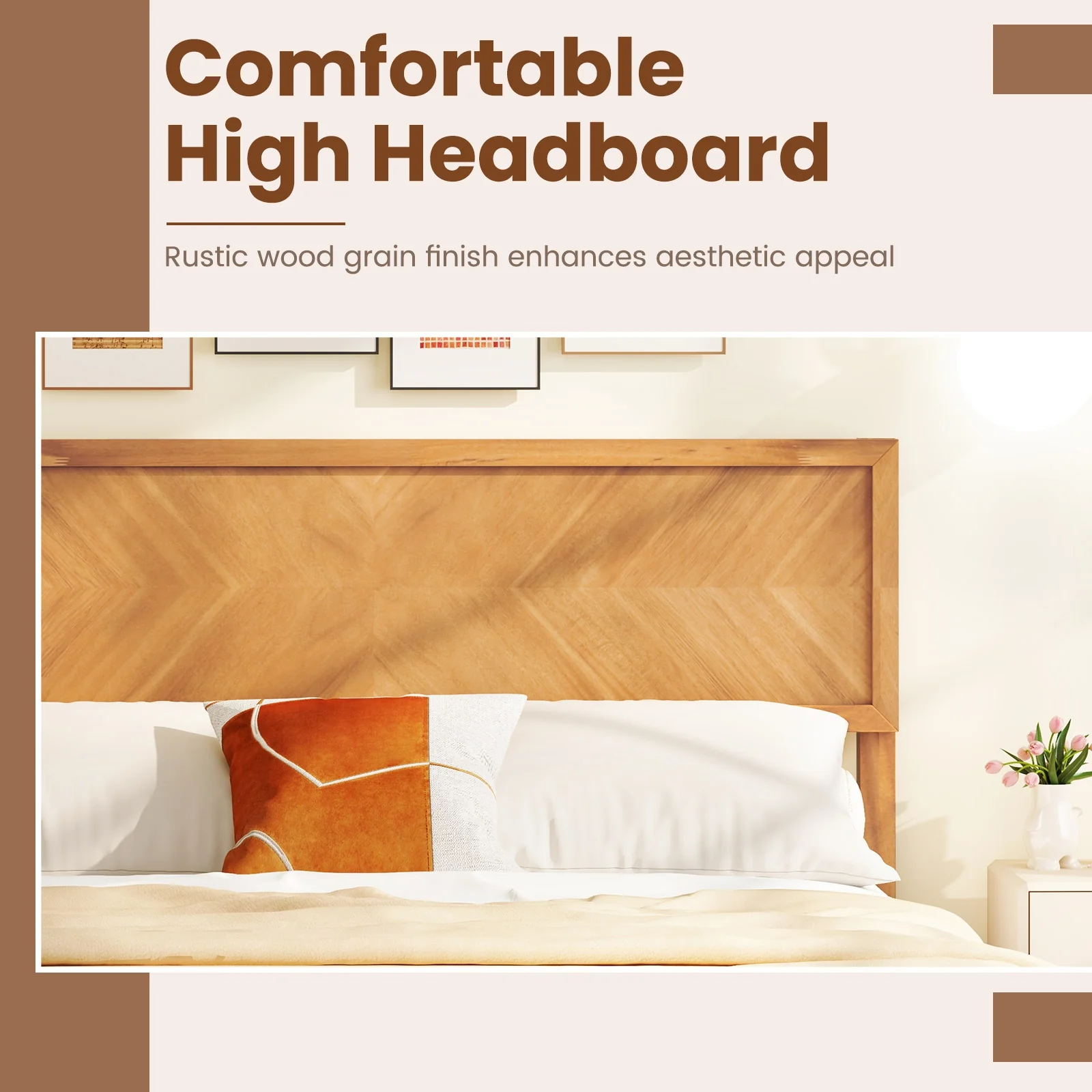 Full Size Bed Frame With Headboard And Storage, Natural - Image 9
