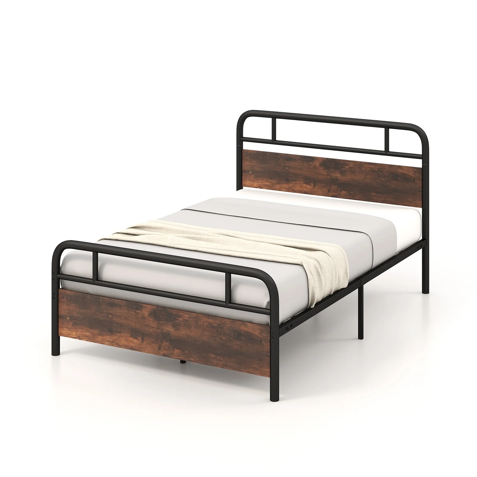 Full Size Bed Frame With Industrial Headboard, Black - Image 4