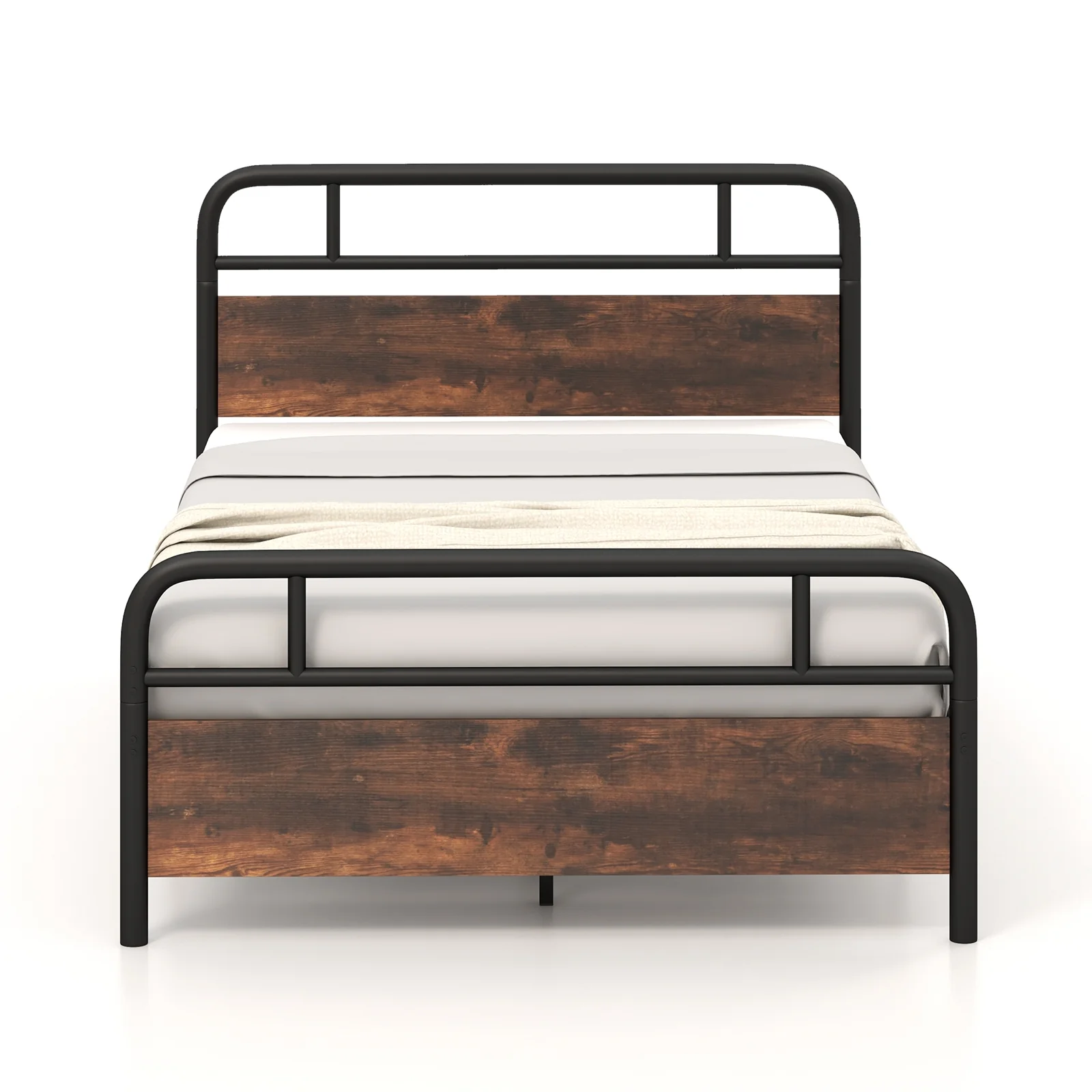 Full Size Bed Frame With Industrial Headboard, Black - Image 5