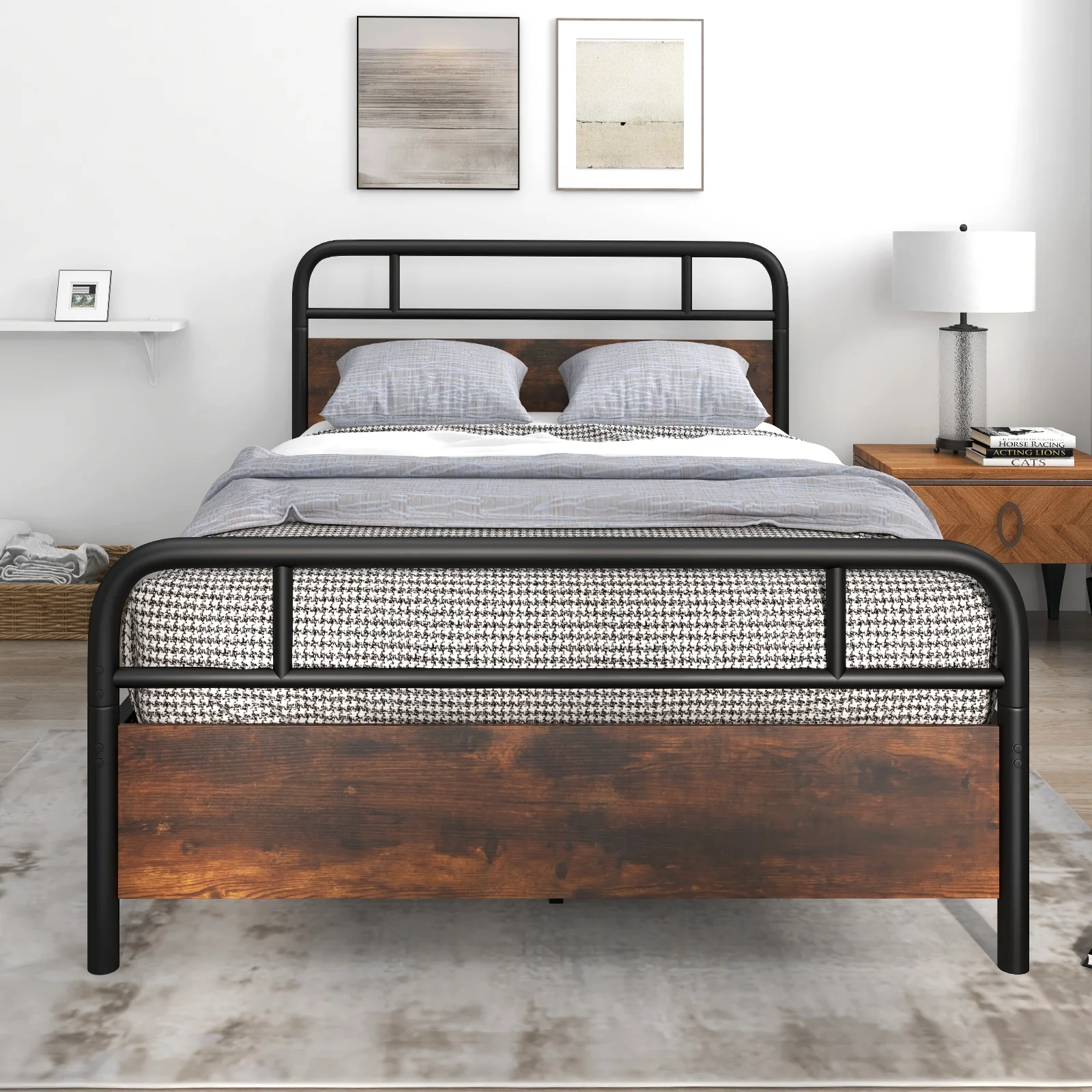 Full Size Bed Frame With Industrial Headboard, Black - Image 7