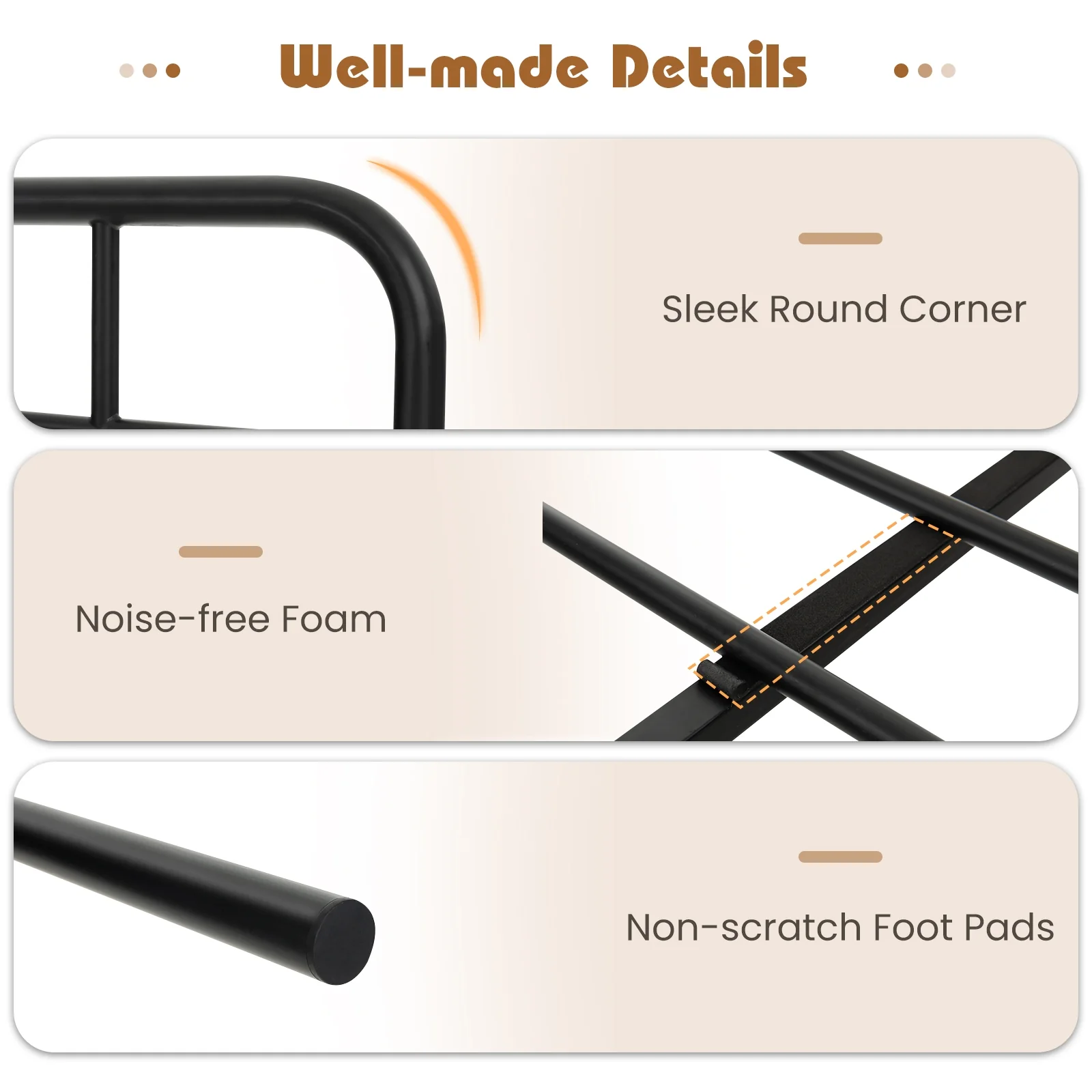 Full Size Bed Frame With Industrial Headboard, Black - Image 9