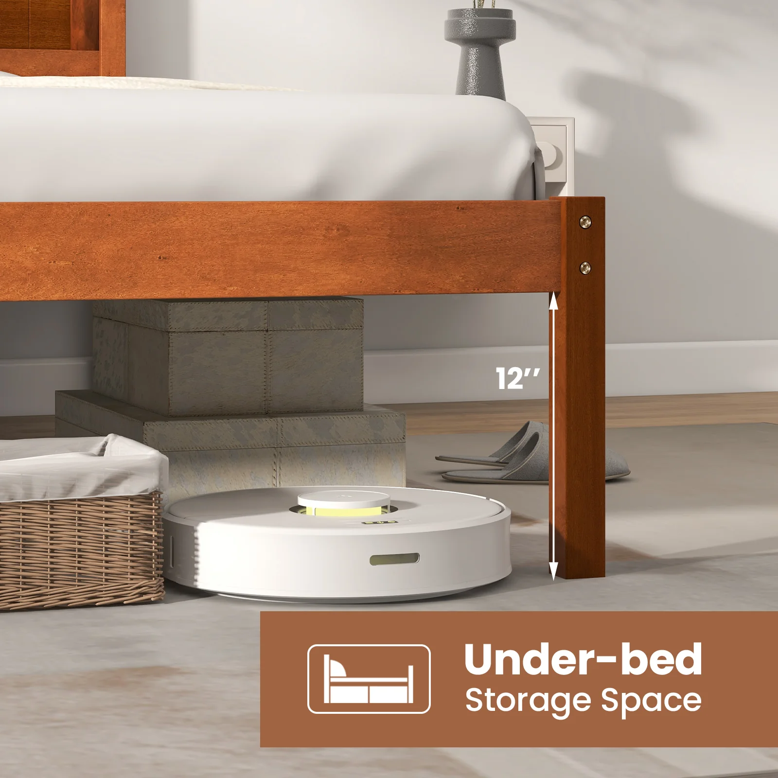 Full Size Bed Frame With Wooden Headboard, Slat Support, Walnut - Image 6