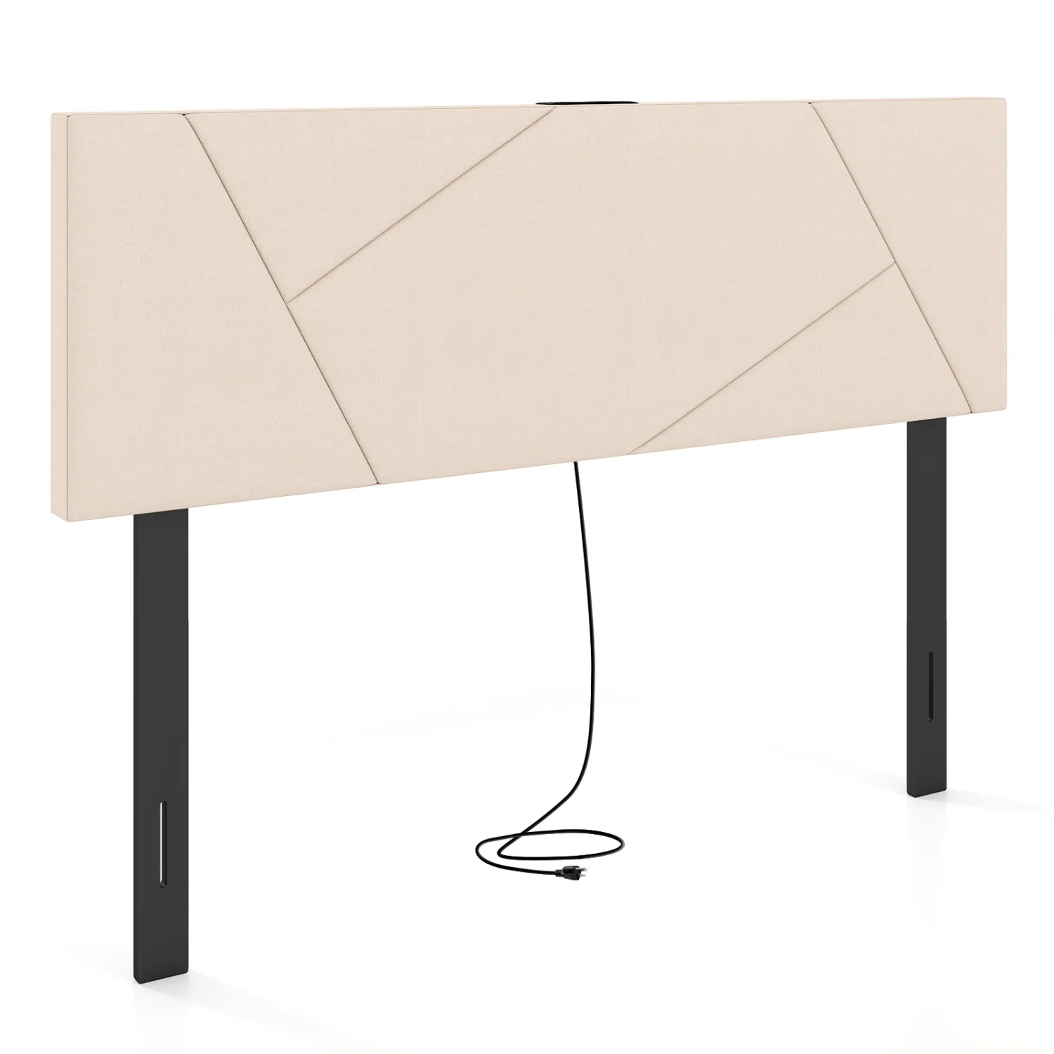 Full Size Bed Headboard, Queen Geometric Upholstered, Beige