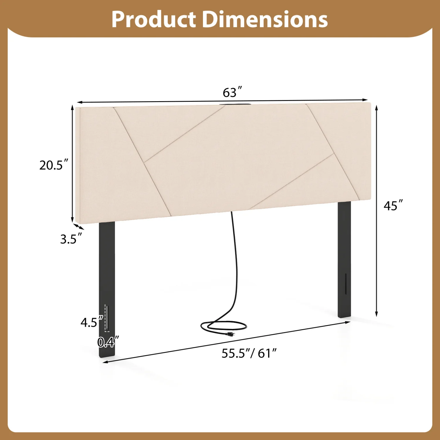 Full Size Bed Headboard, Queen Geometric Upholstered, Beige - Image 6