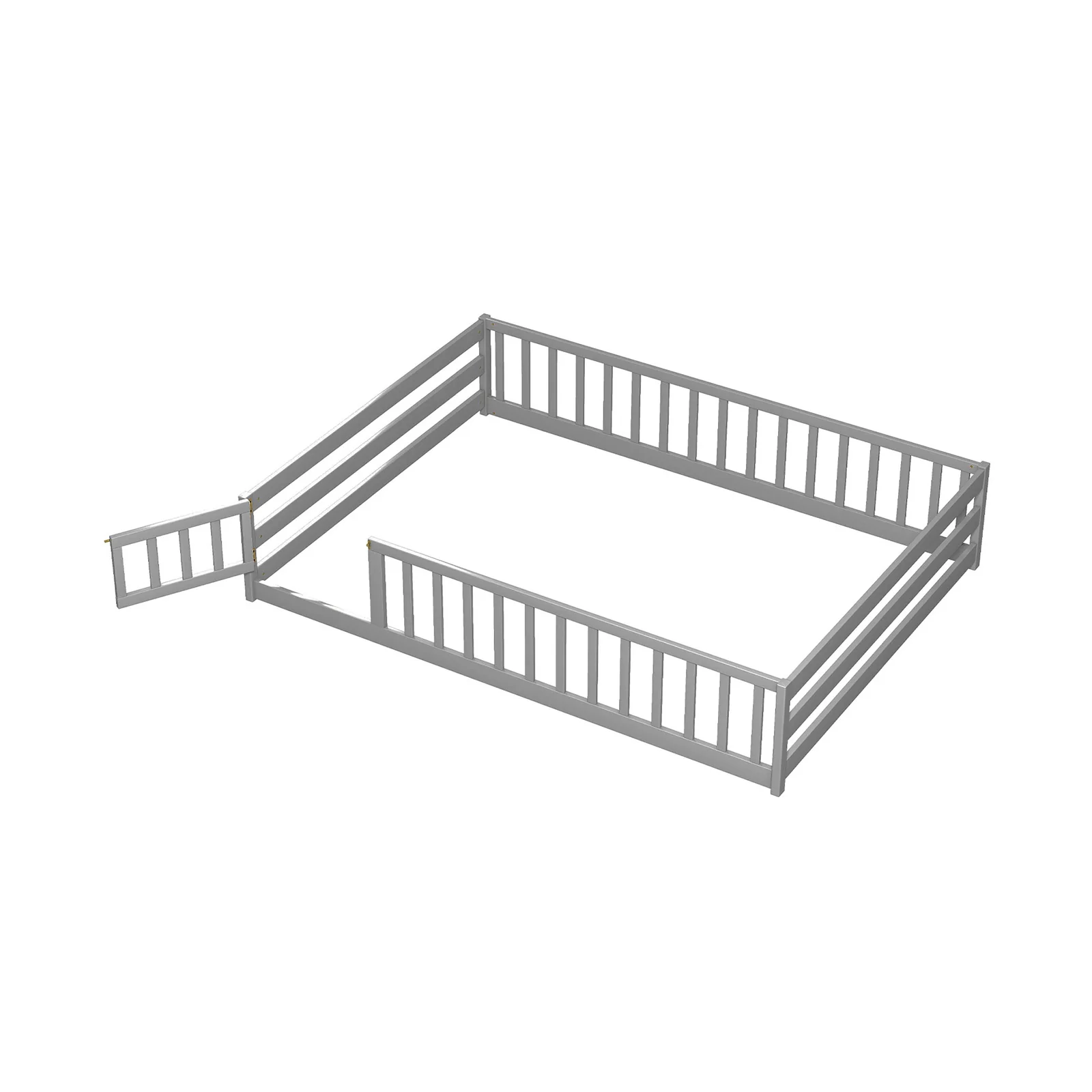 Full Size Floor Bed, Full Length Safety Guardrails, Gray - Image 4