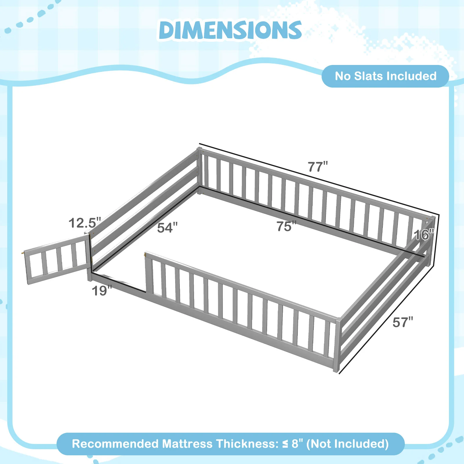 Full Size Floor Bed, Full Length Safety Guardrails, Gray - Image 5