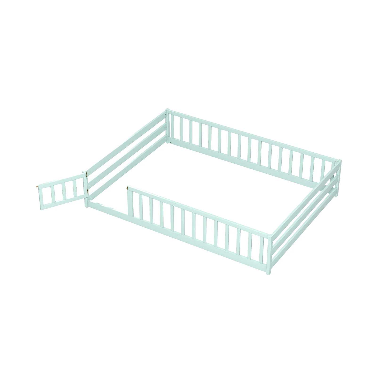 Full Size Floor Bed With Safety Guardrails, Light Green - Image 4