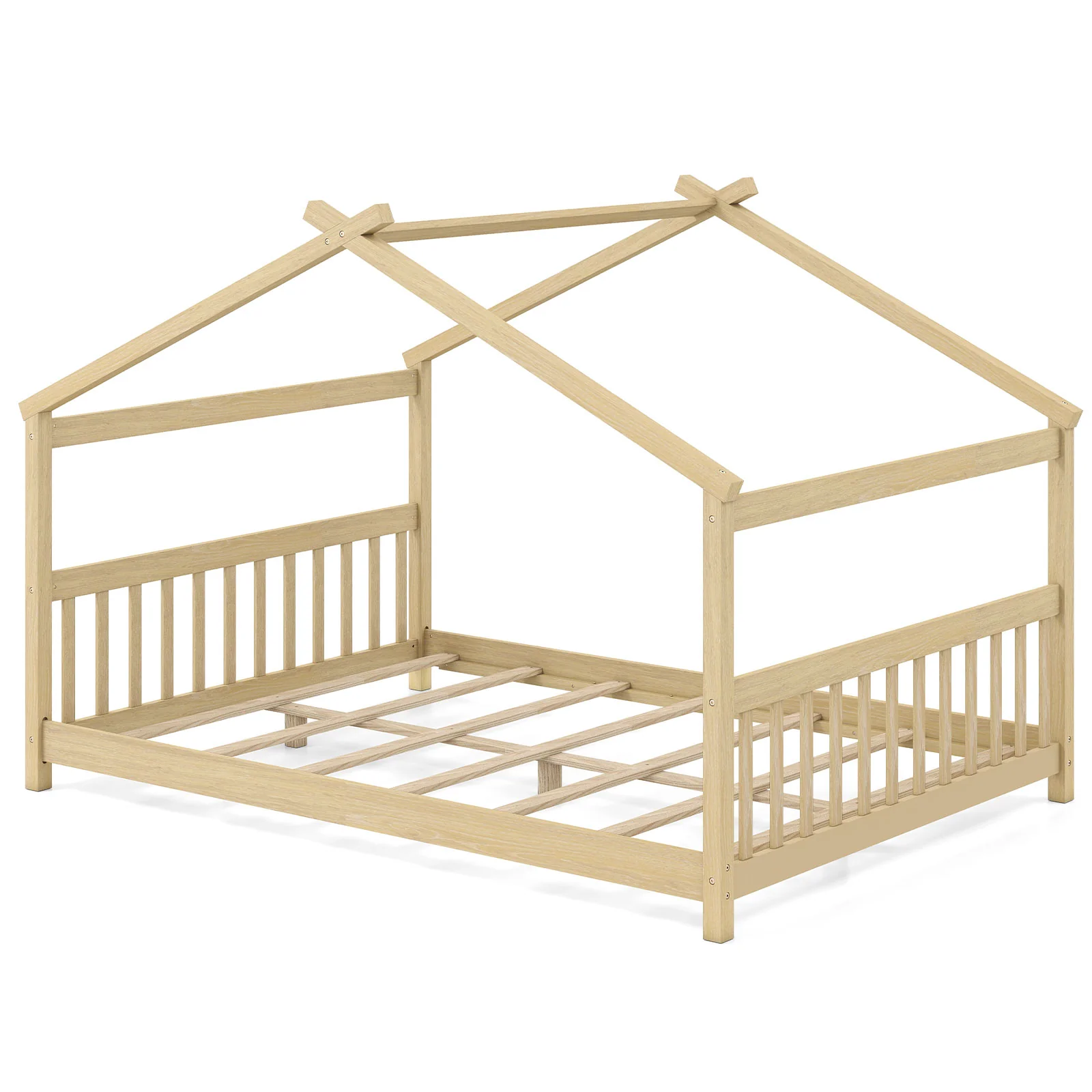 Full Size House Bed, Montessori Floor Bed With Headboard, Natural - Image 4