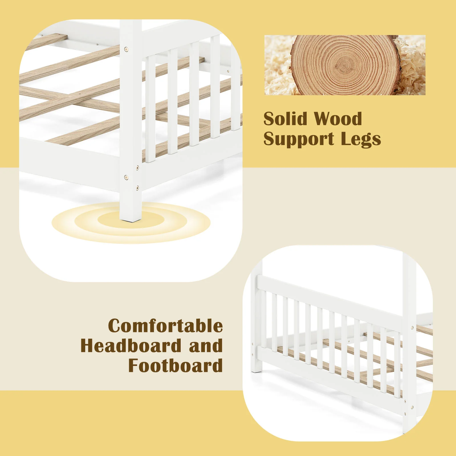 Full Size House Bed, Montessori Floor Bed With Headboard, White - Image 9