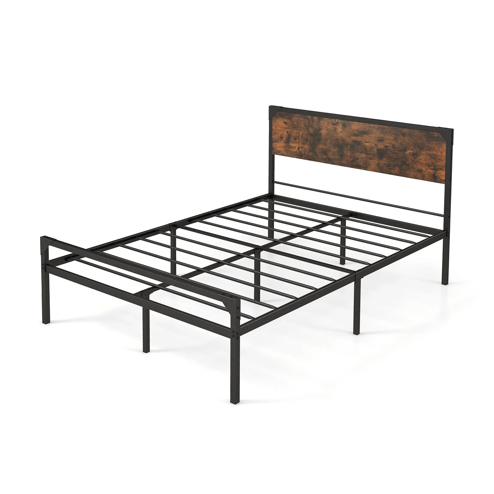 Full Size Platform Bed With Rustic Headboard, Footboard, Black - Image 4