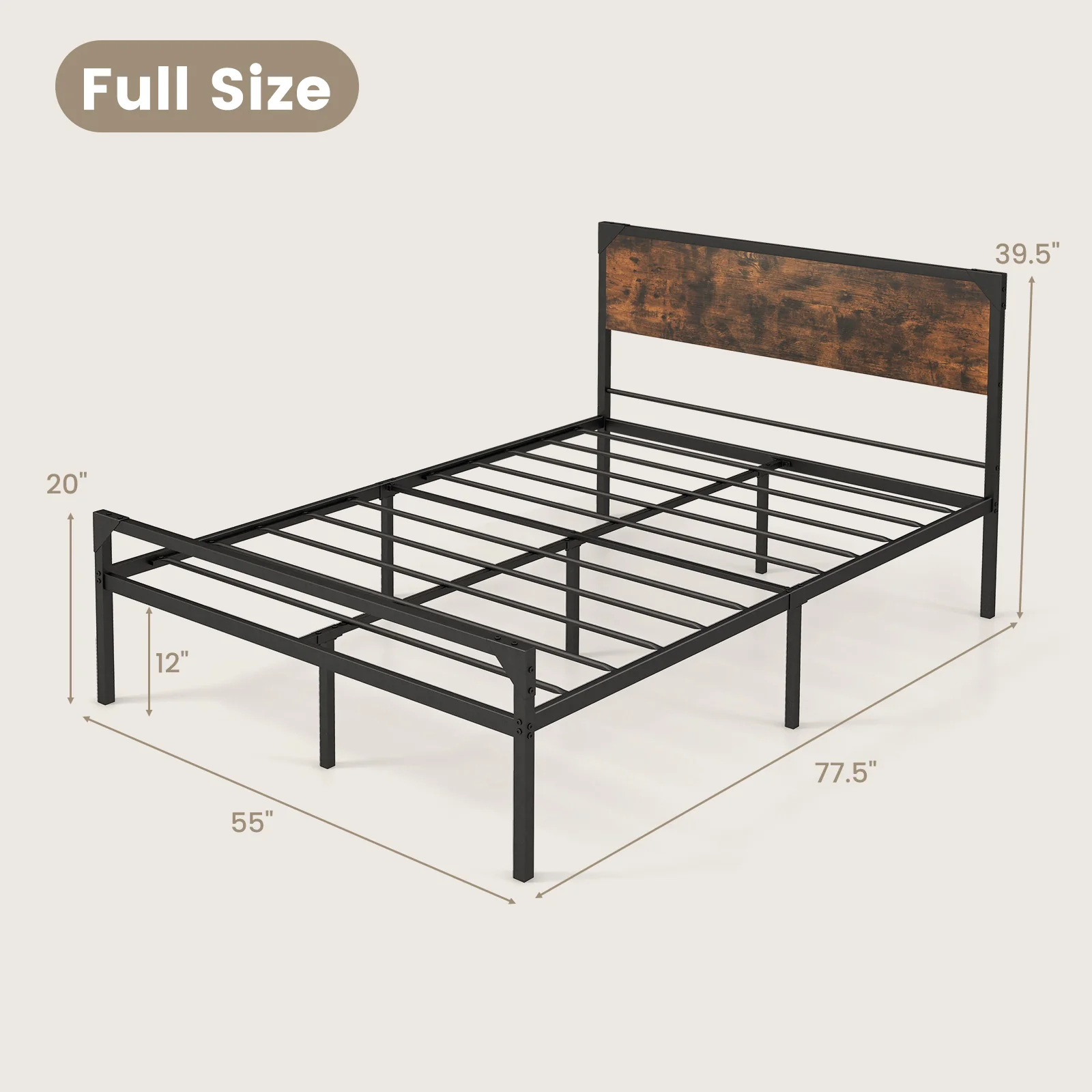 Full Size Platform Bed With Rustic Headboard, Footboard, Black - Image 5