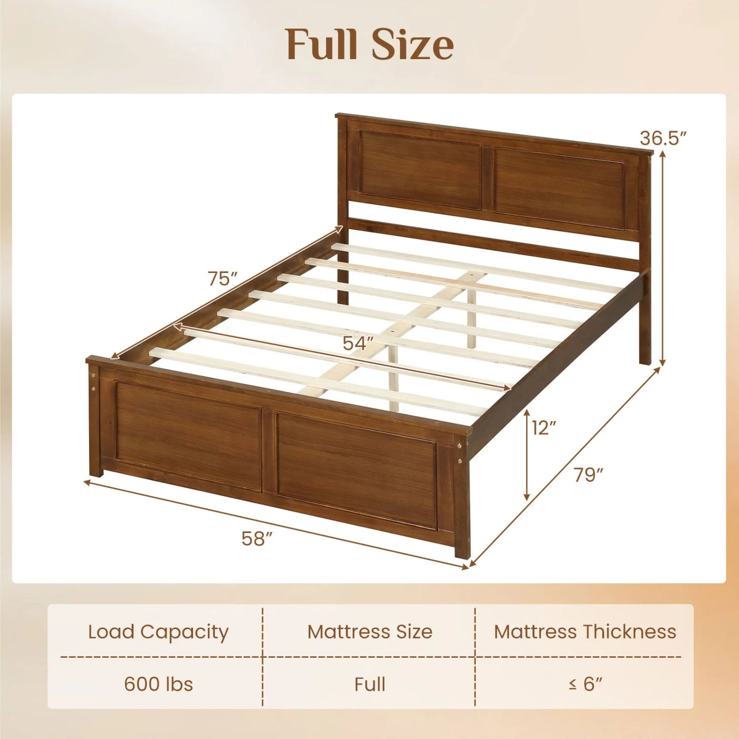 Full Size Wood Bed Frame with Headboard - Image 4