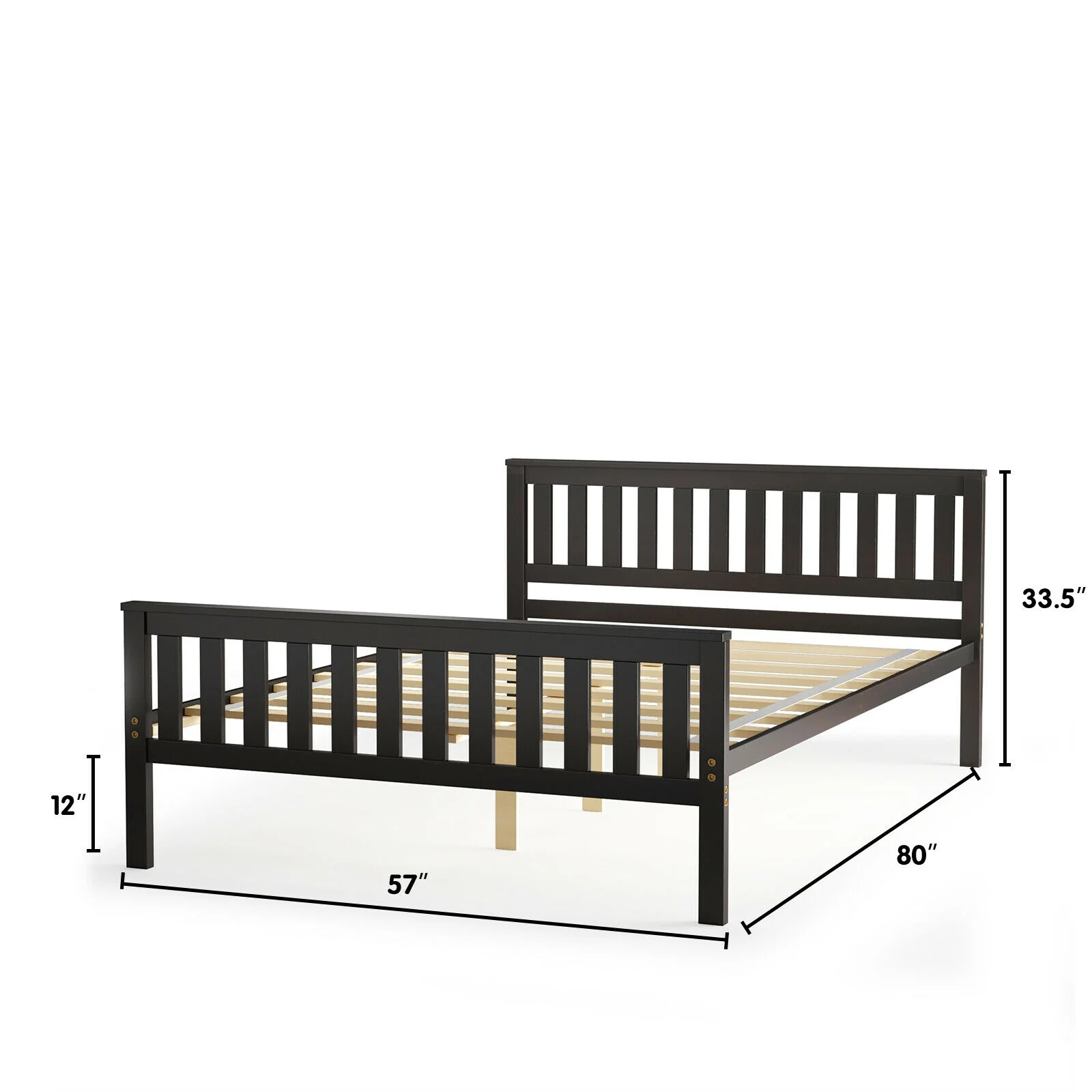 Full Size Wood Platform Bed With Headboard, Espresso - Image 6