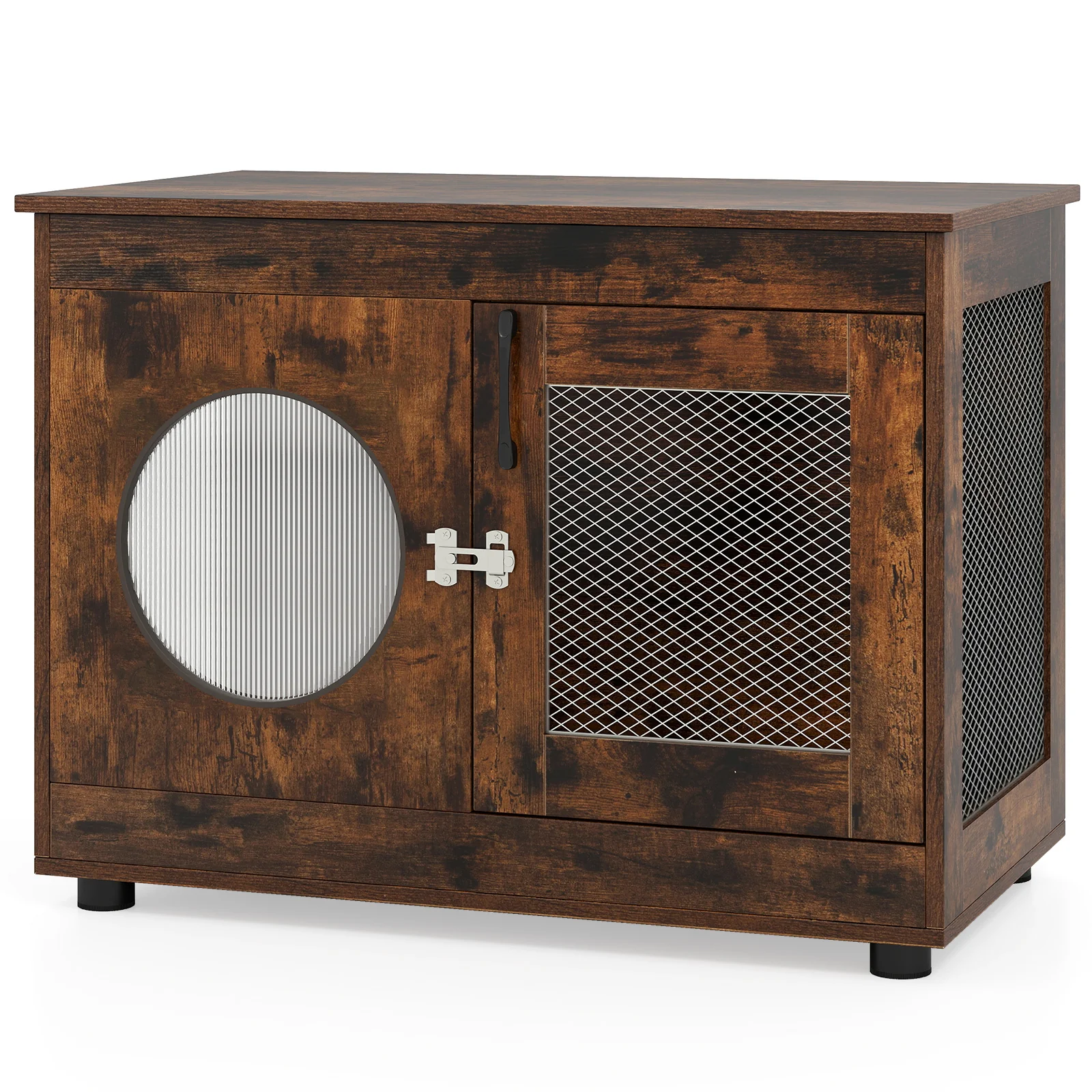 Furniture Style Dog Crate for Small and Medium Dogs with Translucent Window and Lockable Door, Rustic Brown - Image 5