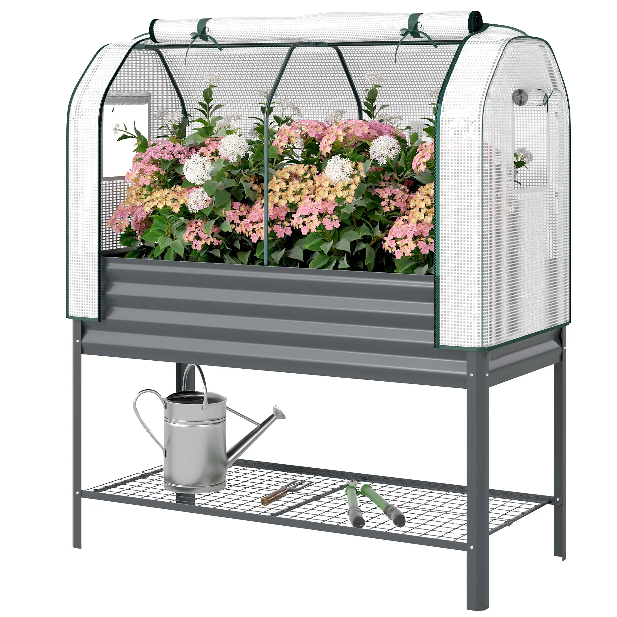 Galvanised Raised Garden Bed, Greenhouse Cover, Metal Planter Box, Dark Grey