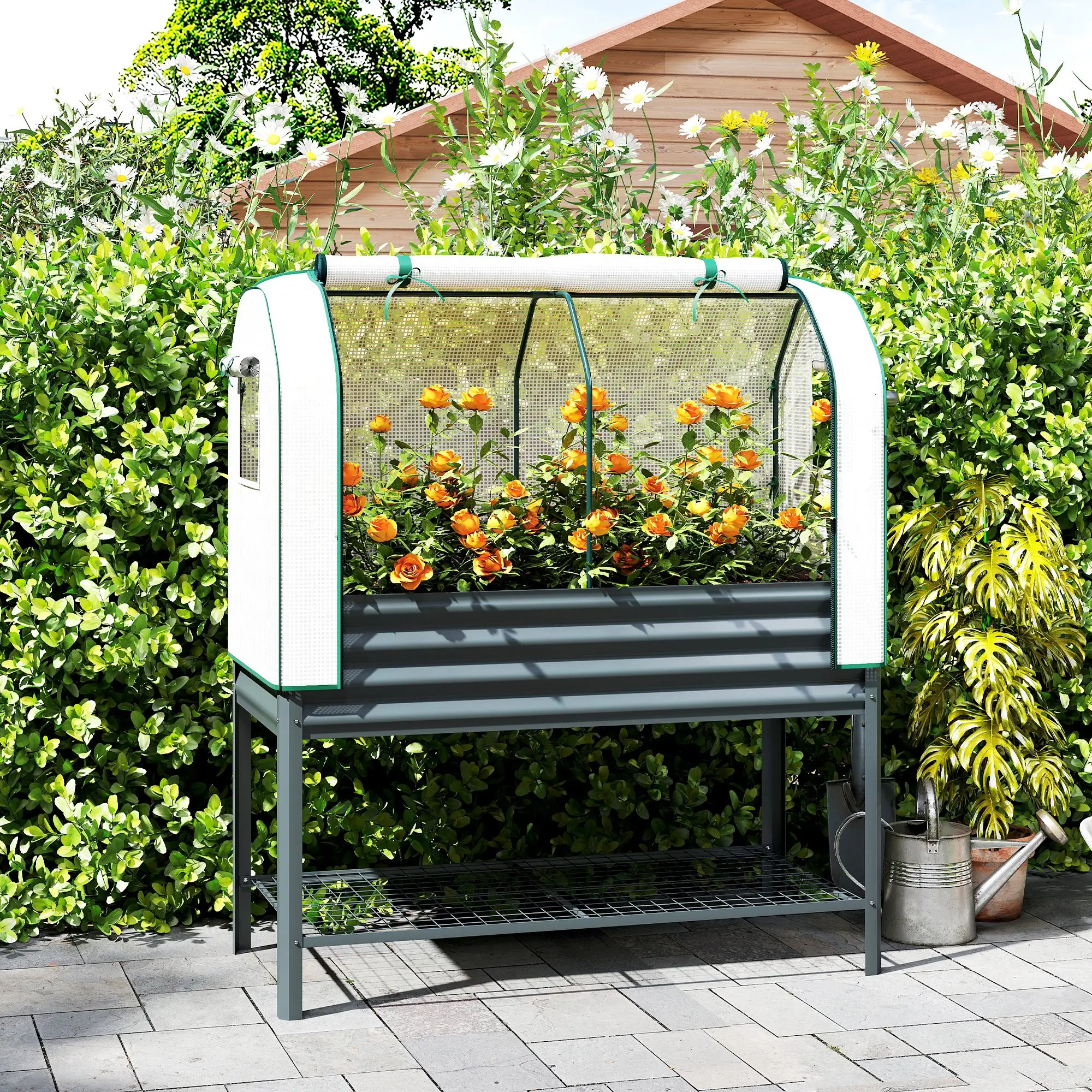 Galvanised Raised Garden Bed, Greenhouse Cover, Metal Planter Box, Dark Grey - Image 2