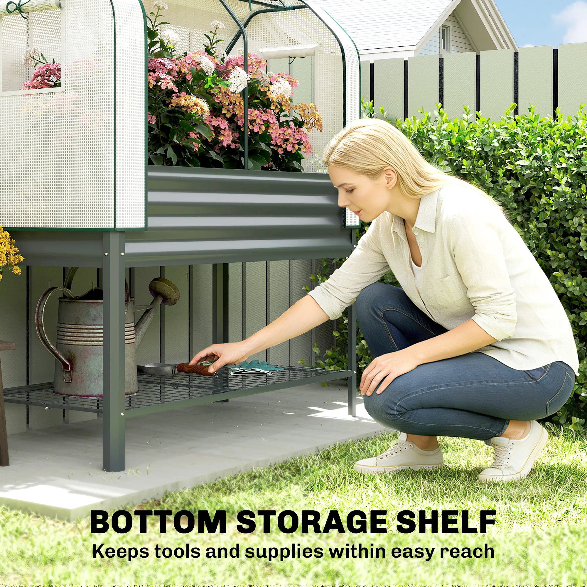 Galvanised Raised Garden Bed, Greenhouse Cover, Metal Planter Box, Dark Grey - Image 7