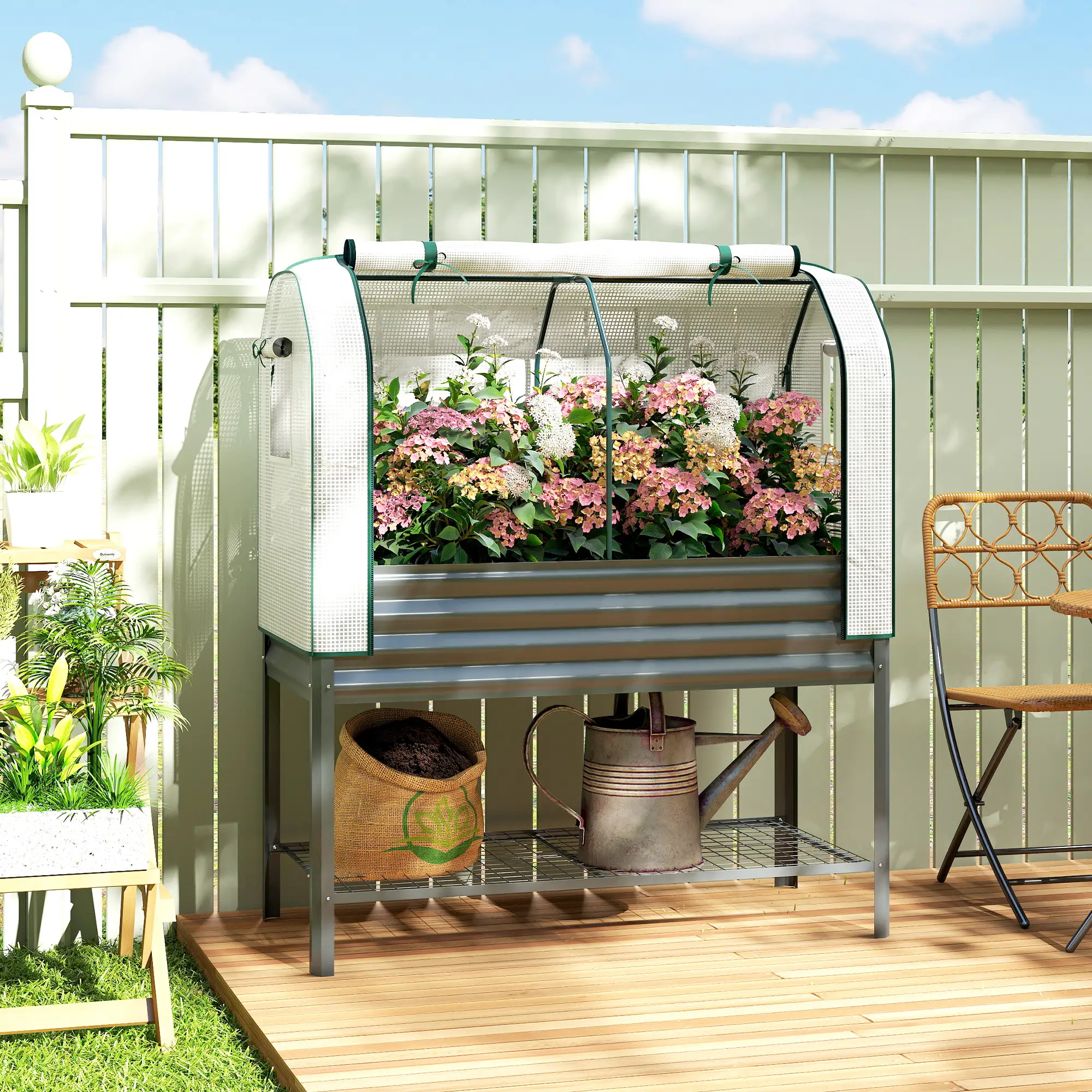 Galvanised Raised Garden Bed, Greenhouse Cover, Metal Planter Box, Dark Grey - Image 8