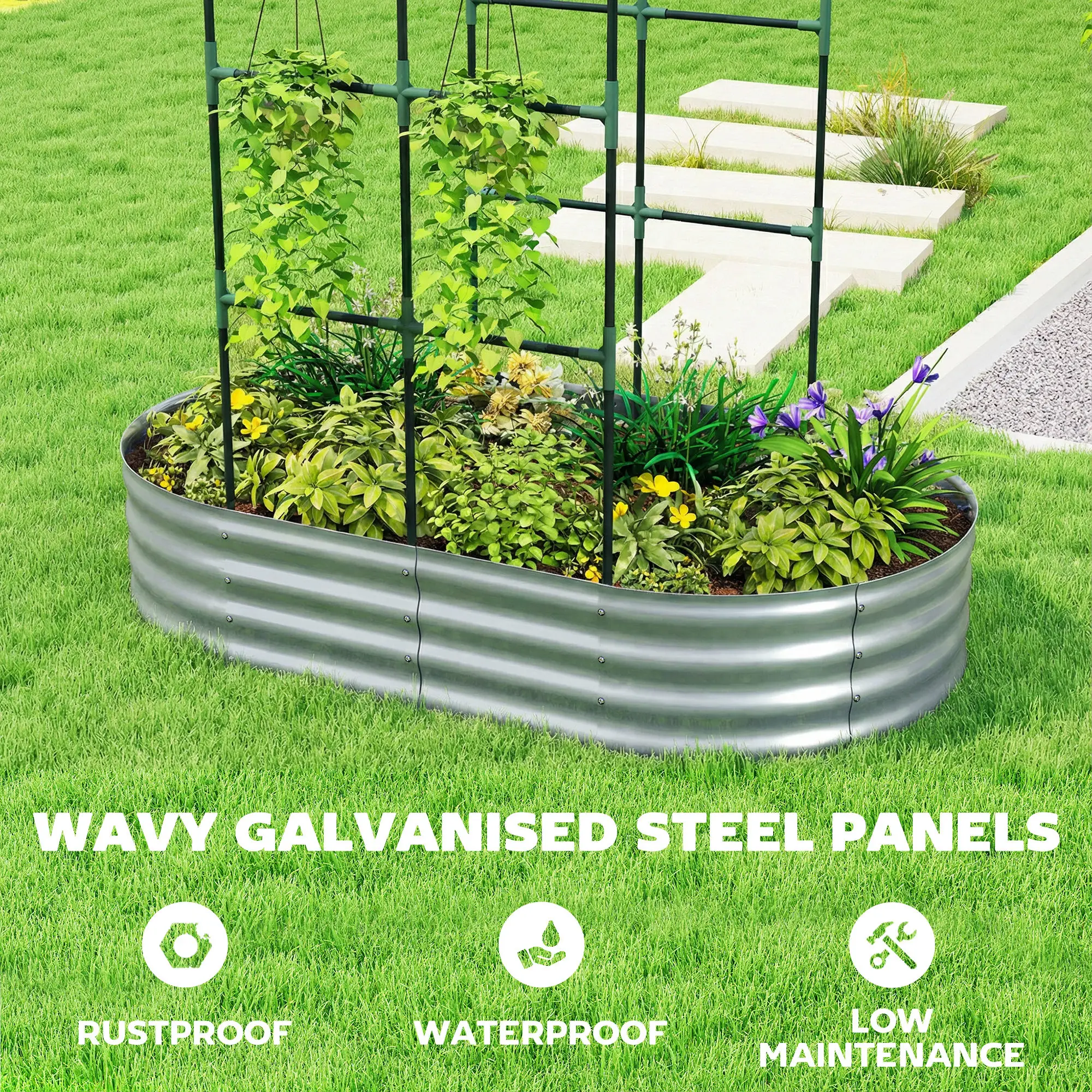 Galvanised Raised Garden Bed With Arched Trellis, 5 x 3 x 6ft, Silver - Image 6