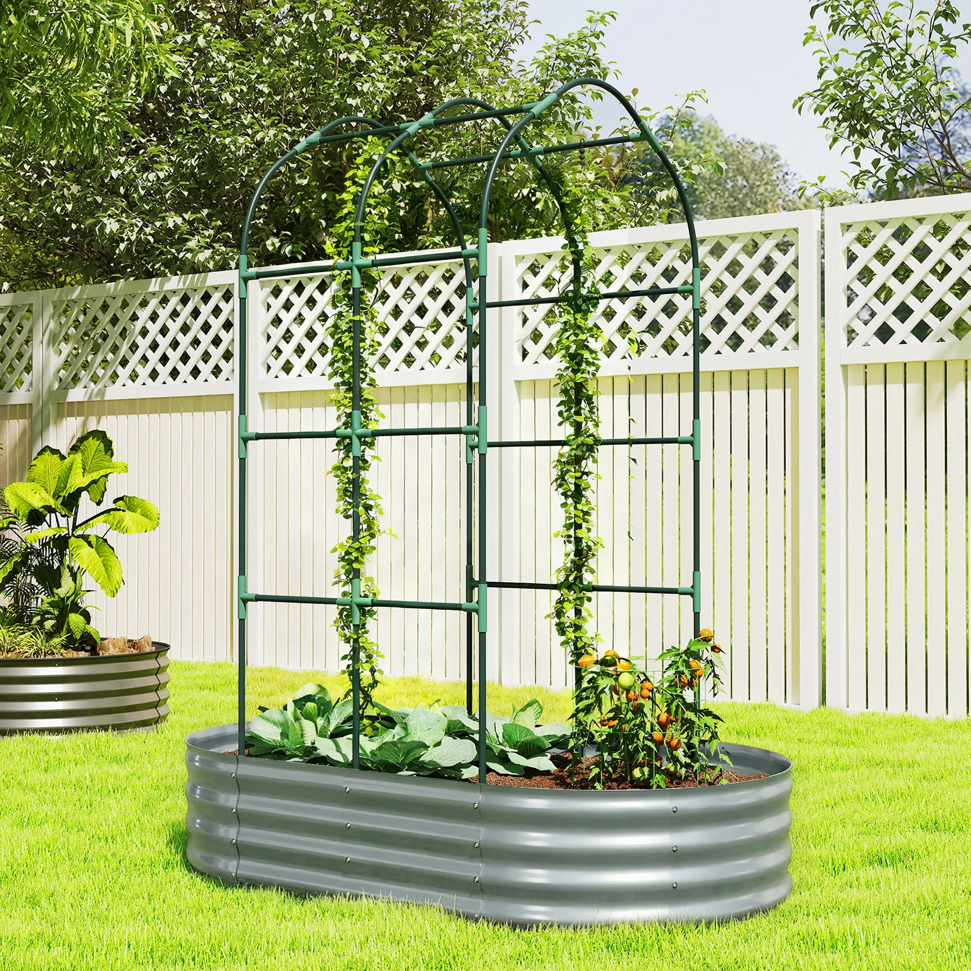 Galvanised Raised Garden Bed With Arched Trellis, 5 x 3 x 6ft, Silver - Image 8