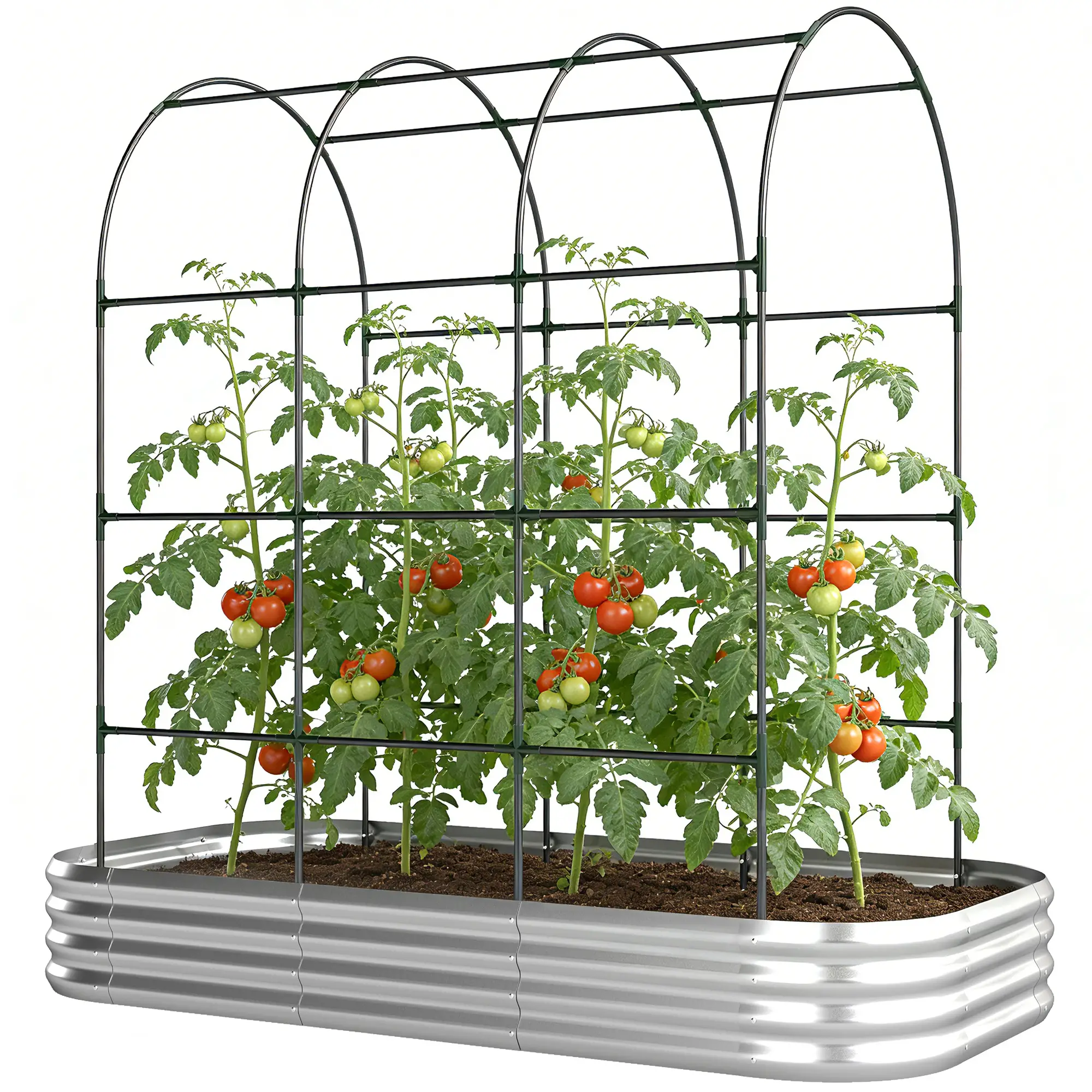 Galvanised Raised Garden Bed With Arched Trellis, 7 x 4 x 7ft Metal Planter Box