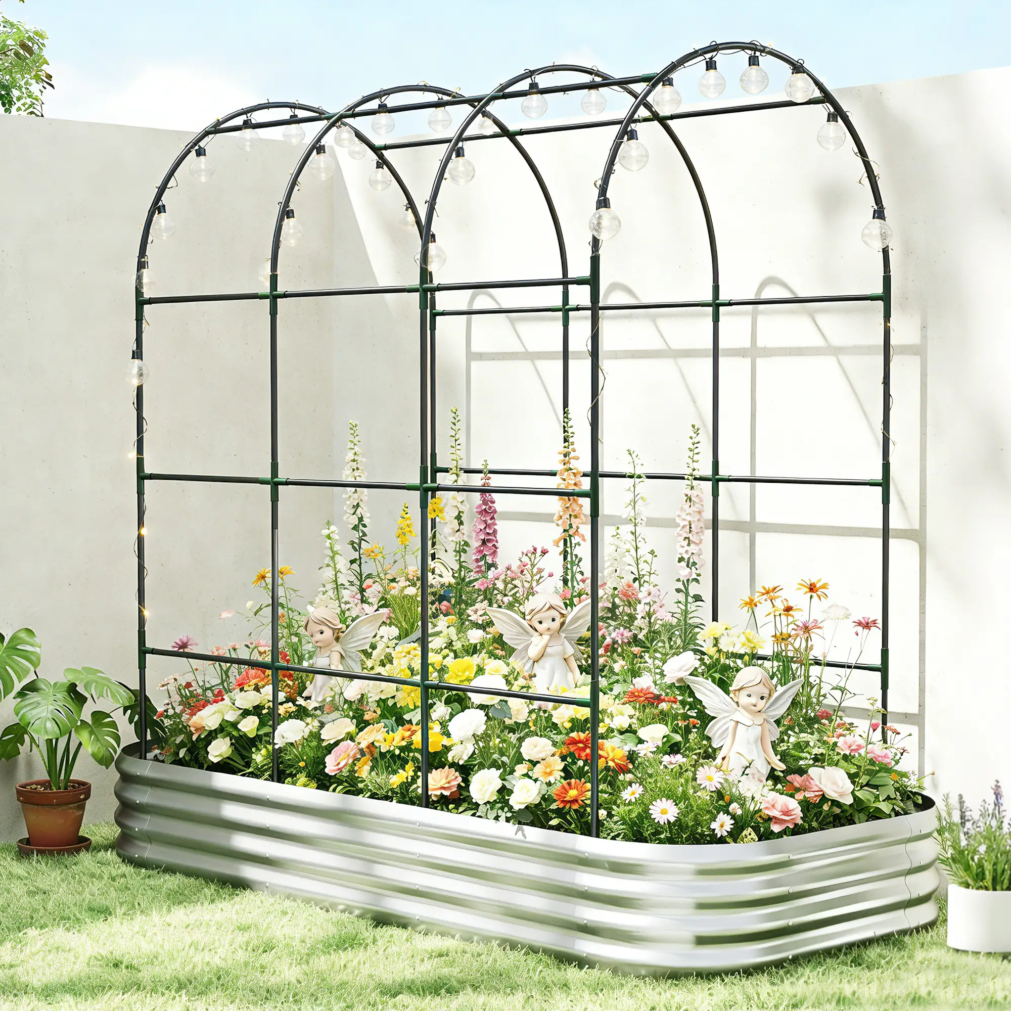 Galvanised Raised Garden Bed With Arched Trellis, 7 x 4 x 7ft Metal Planter Box - Image 10