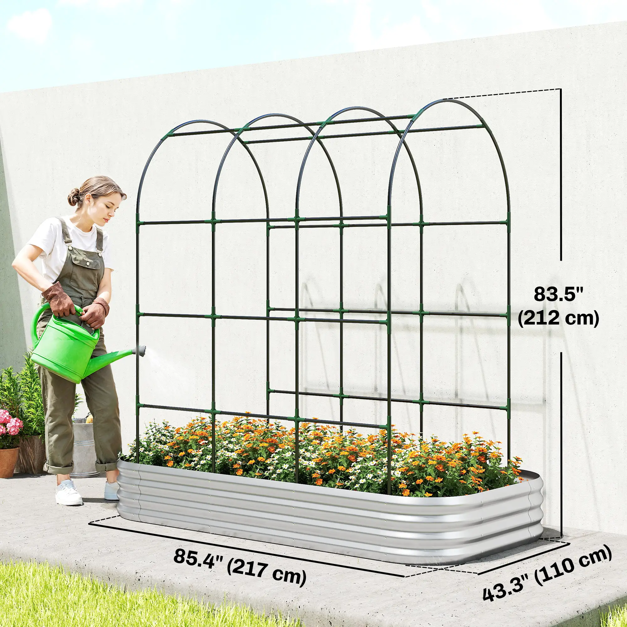 Galvanised Raised Garden Bed With Arched Trellis, 7 x 4 x 7ft Metal Planter Box - Image 3