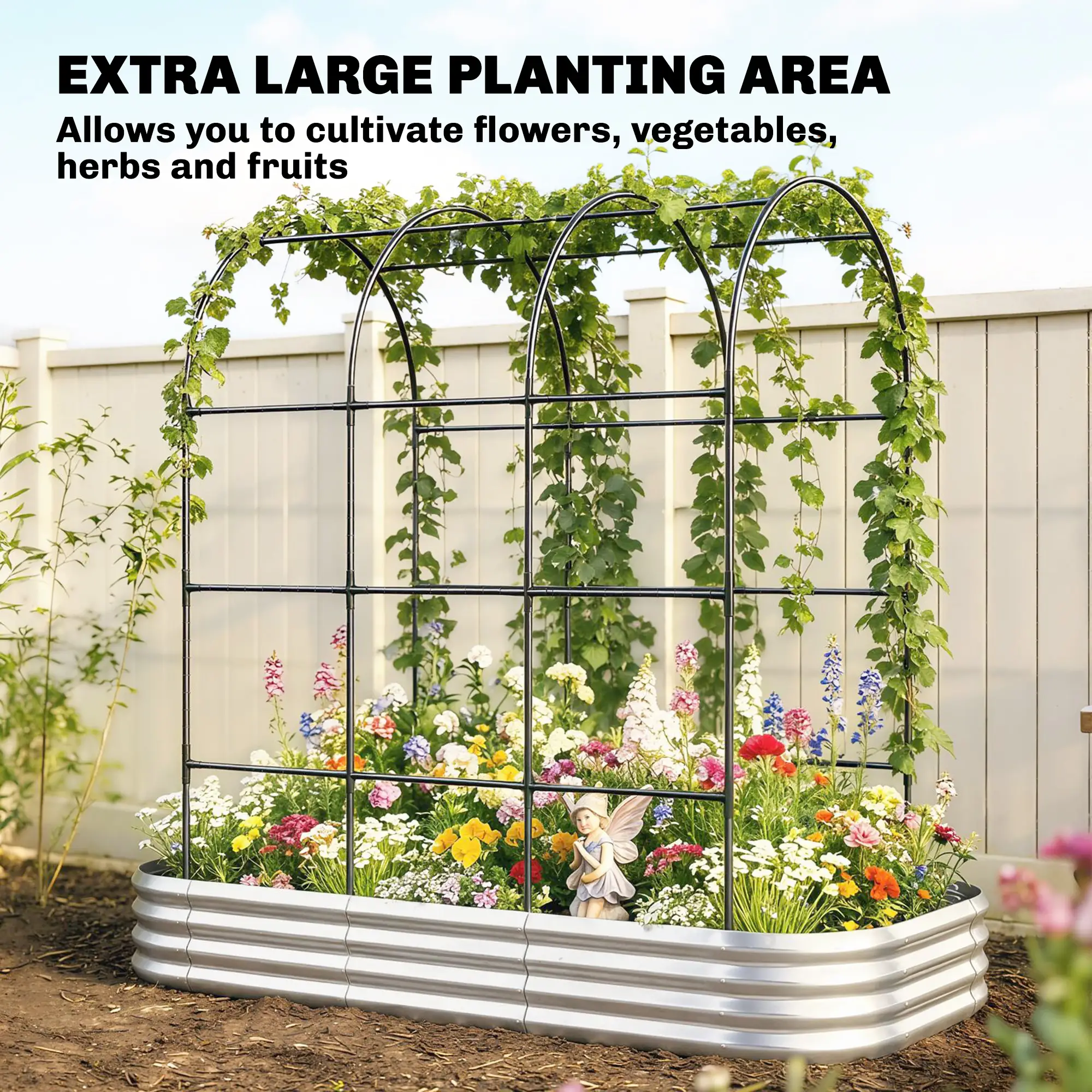 Galvanised Raised Garden Bed With Arched Trellis, 7 x 4 x 7ft Metal Planter Box - Image 4