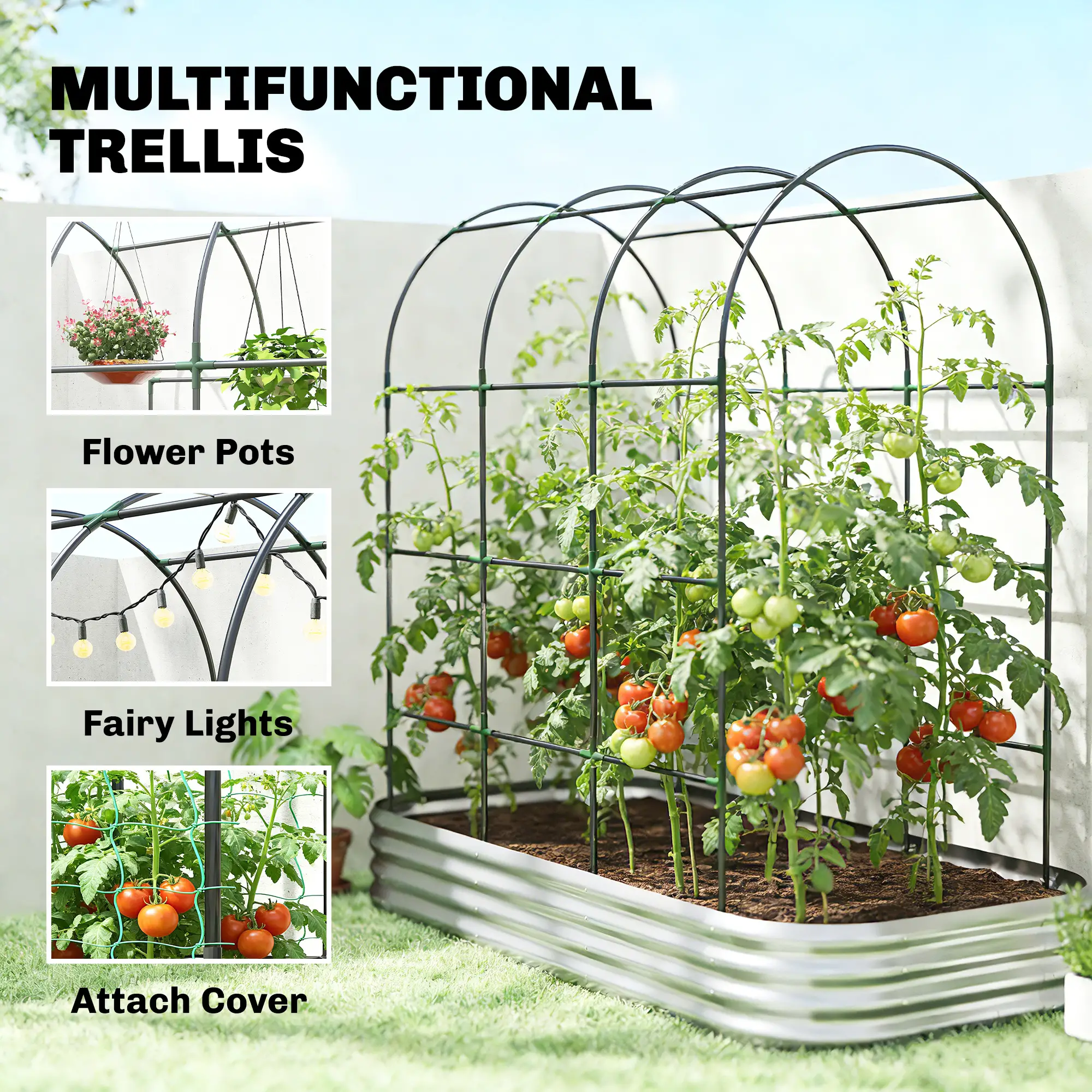 Galvanised Raised Garden Bed With Arched Trellis, 7 x 4 x 7ft Metal Planter Box - Image 5
