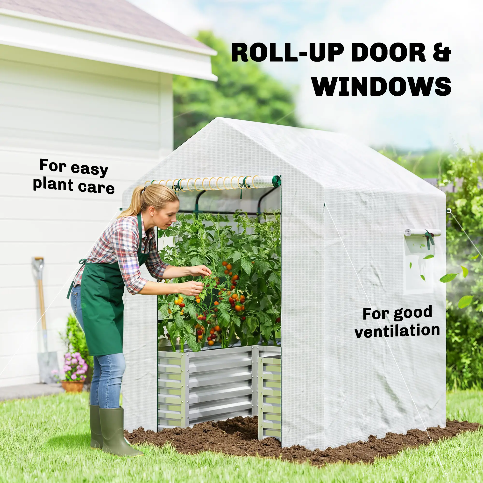 Galvanized Metal Greenhouse, Raised Garden Bed, 56" x 56" x 75", White - Image 7