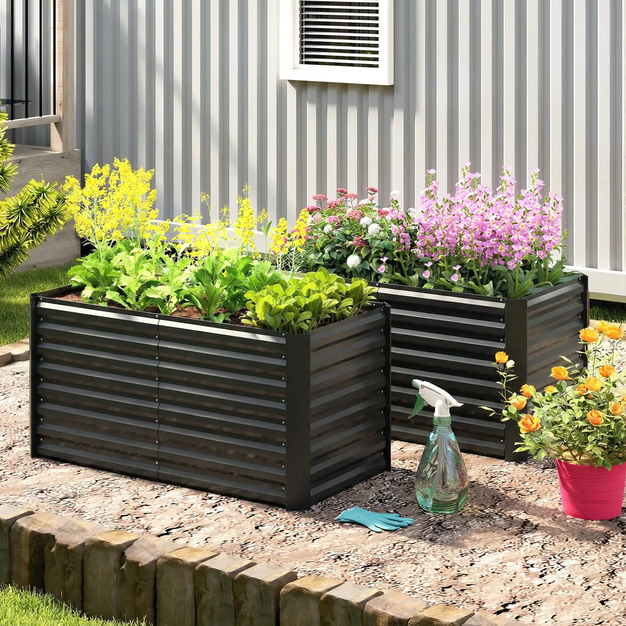 Galvanized Metal Planters, 4' x 2' x 2' Raised Garden Bed, Black - Image 8