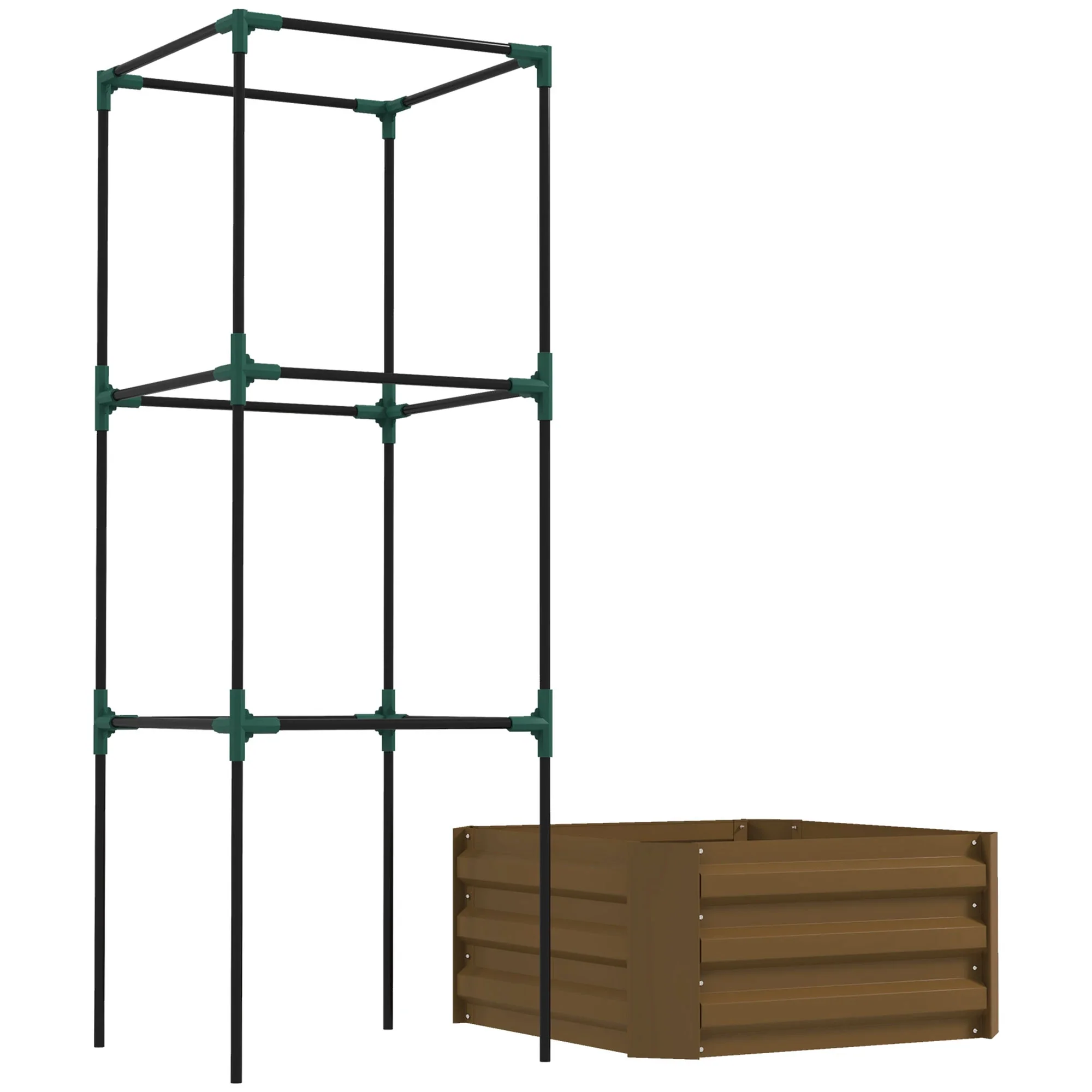 Galvanized Planter Box, Outdoor Raised Garden Bed with 3-Tier Trellis Tomato Cage for Climbing Vines, Vegetables, Brown - Image 9