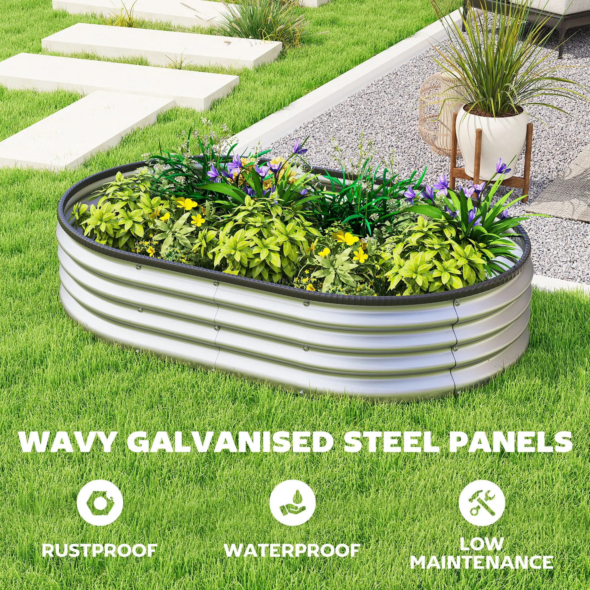 Galvanized Raised Garden Bed, 5 x 3 x 1 ft, Silver - Image 4