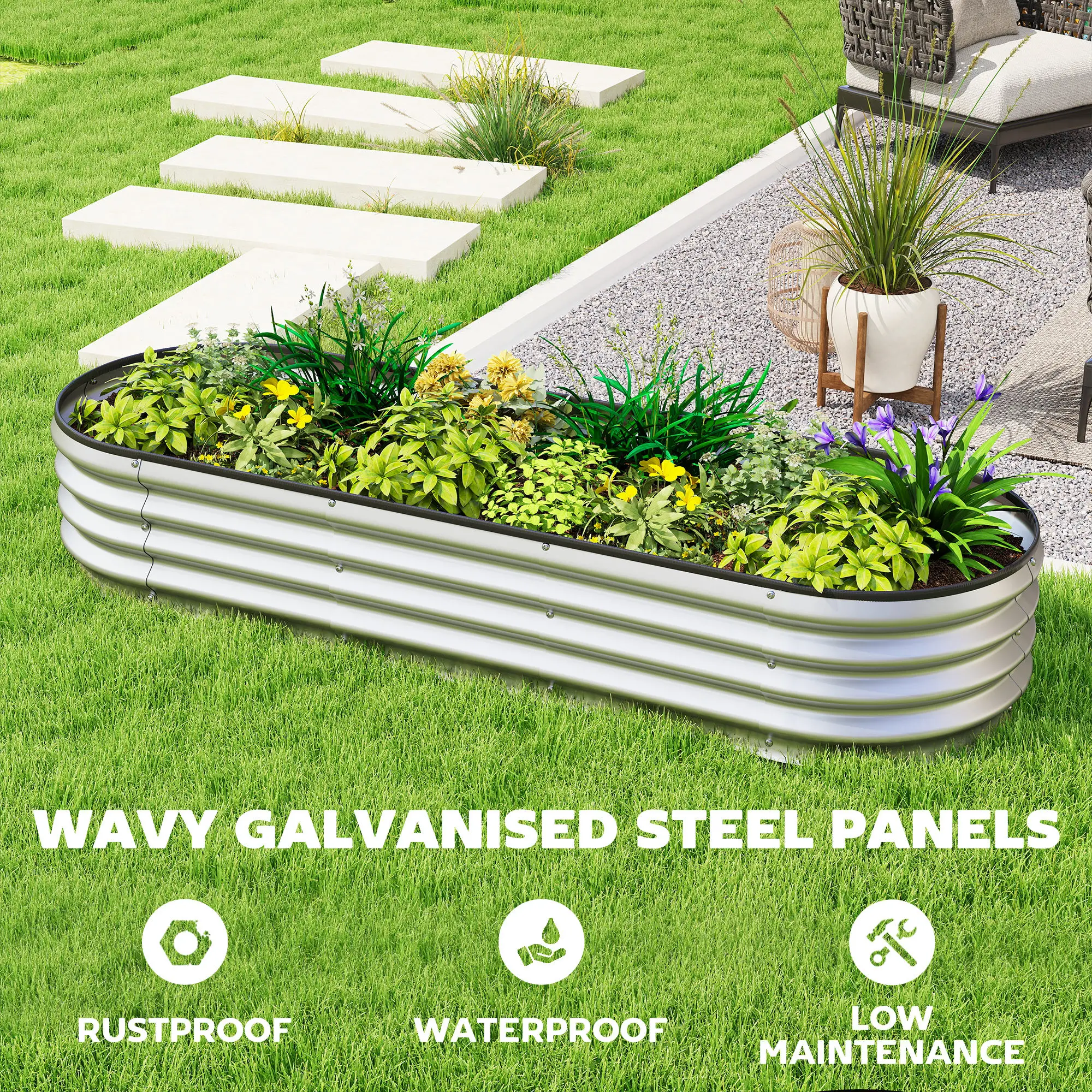 Galvanized Raised Garden Bed, 6 x 2 x 1 ft, Silver - Image 4