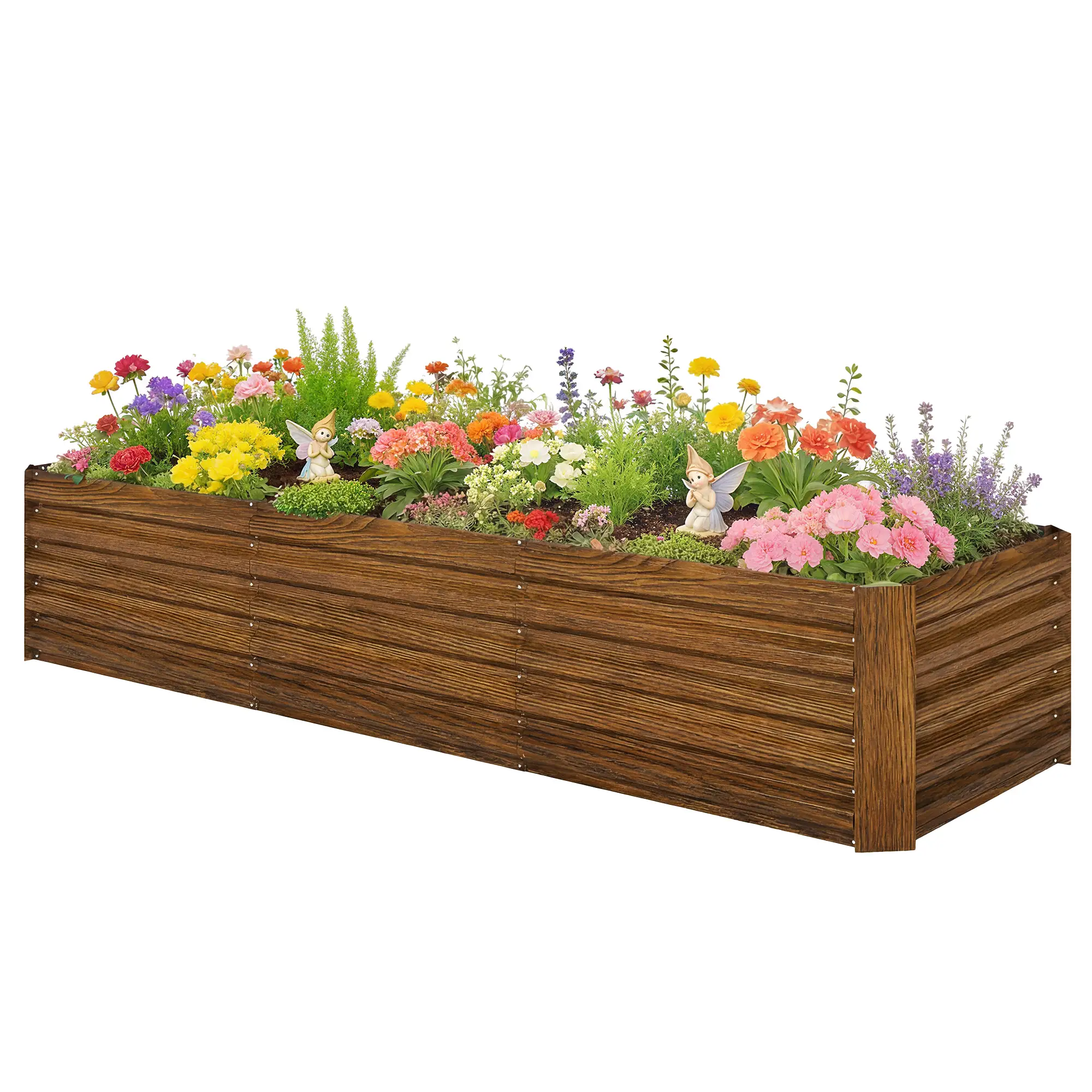 Galvanized Raised Garden Bed, 8 x 2.6 x 1.5ft, Brown Wood Effect, Brown