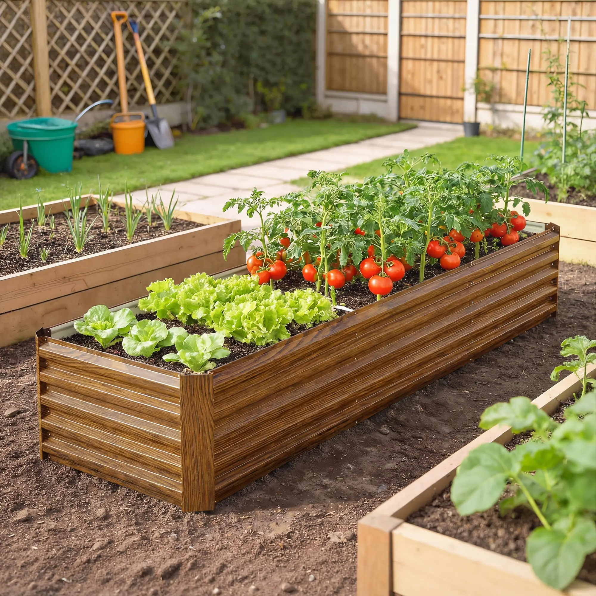 Galvanized Raised Garden Bed, 8 x 2.6 x 1.5ft, Brown Wood Effect, Brown - Image 8
