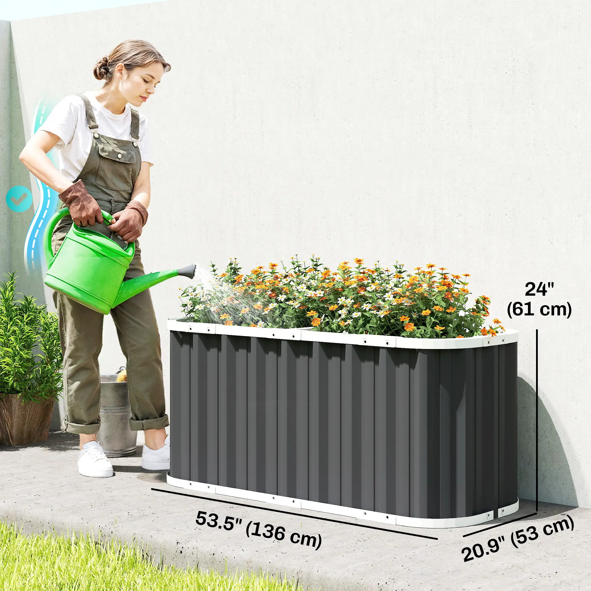 Galvanized Raised Garden Bed, Deep Rot Planter Box, 5' x 2' x 2', Dark Grey - Image 3
