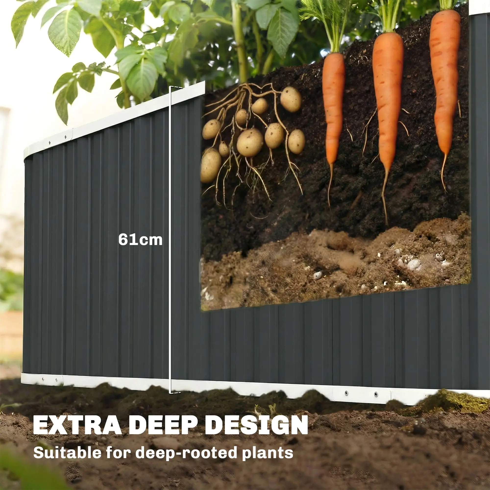 Galvanized Raised Garden Bed, Deep Rot Planter Box, 5' x 2' x 2', Dark Grey - Image 4