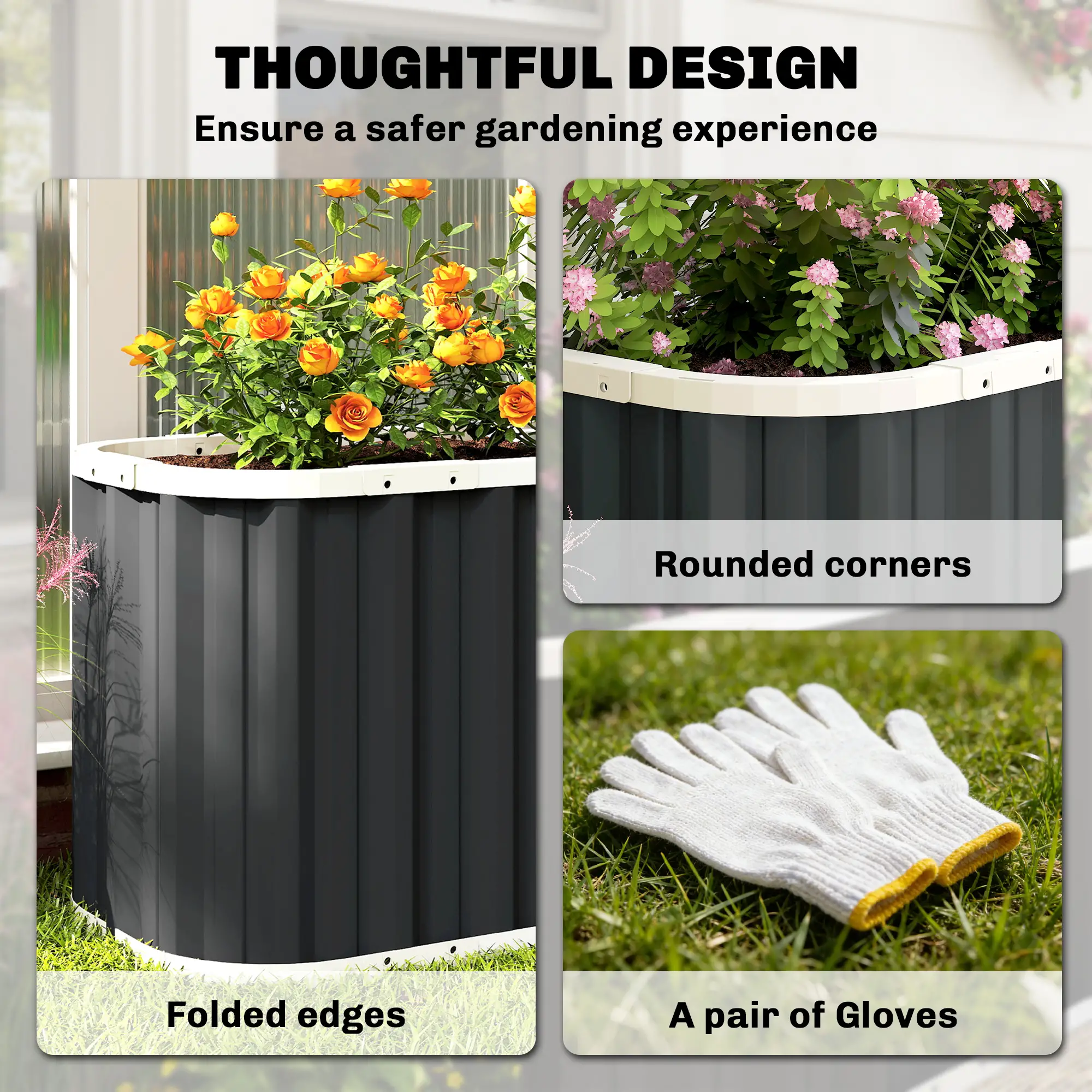 Galvanized Raised Garden Bed, Deep Rot Planter Box, 5' x 2' x 2', Dark Grey - Image 6