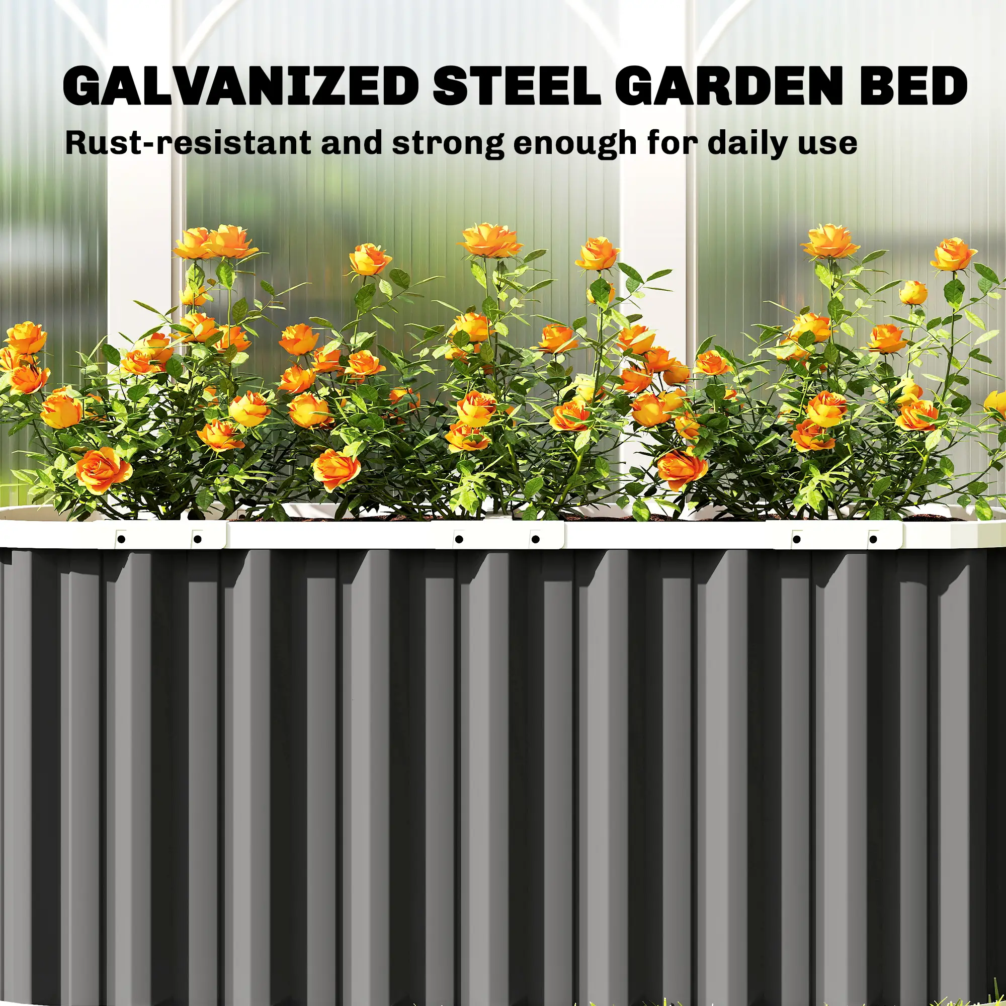 Galvanized Raised Garden Bed, Deep Rot Planter Box, 5' x 2' x 2', Dark Grey - Image 8