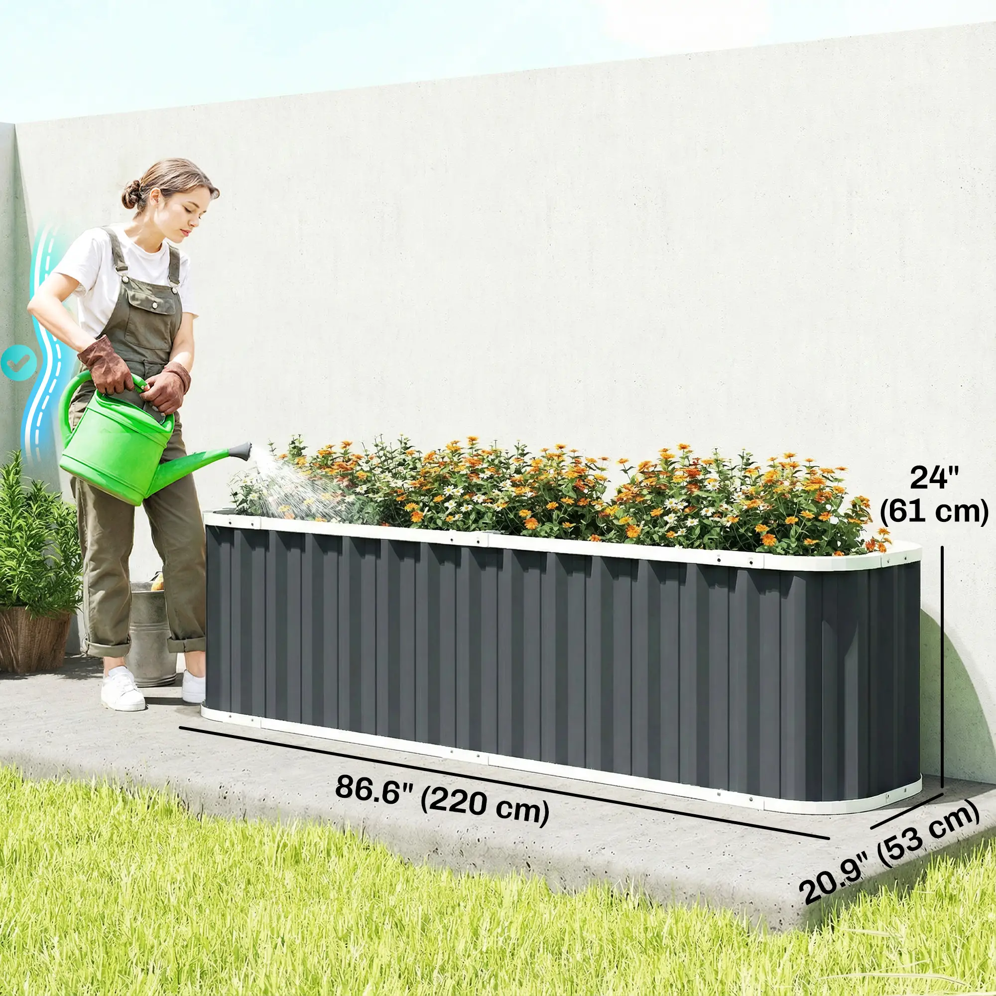 Galvanized Raised Garden Bed, Deep Rot Planter Box, 7' x 2' x 2', Dark Grey - Image 3