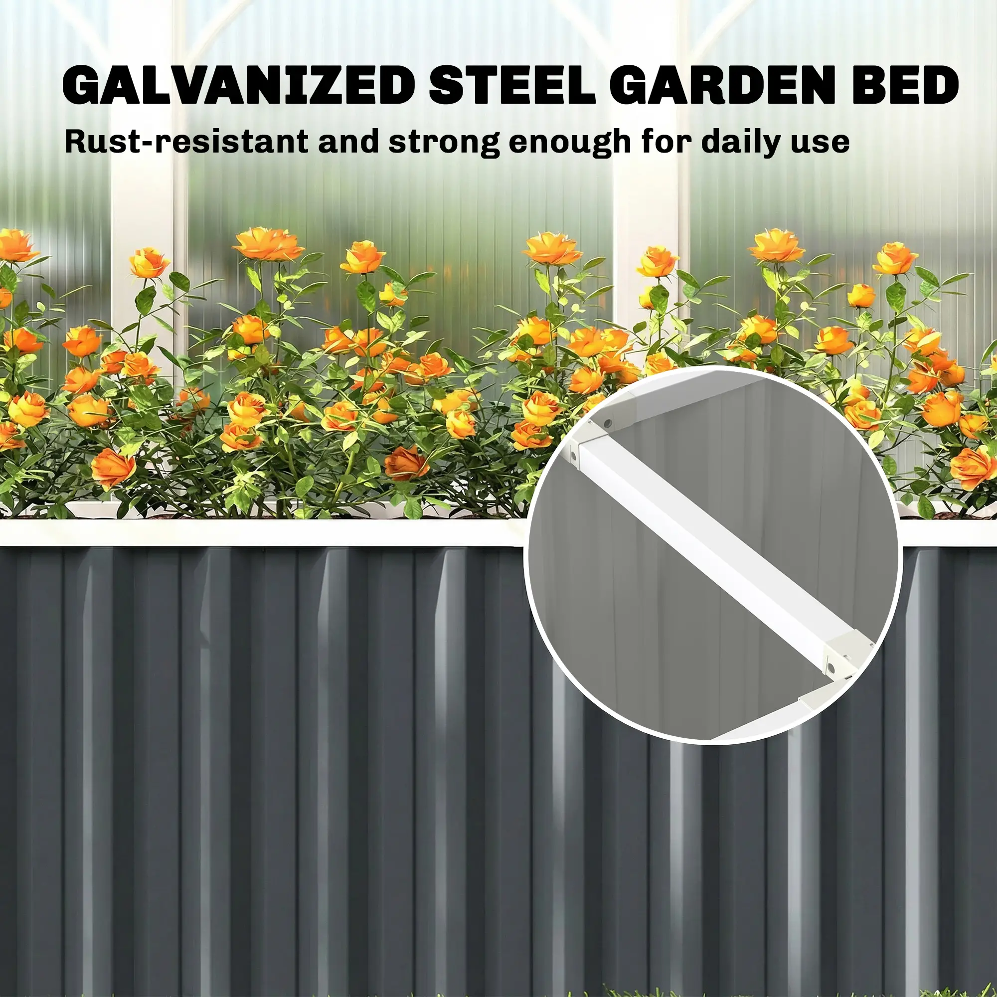 Galvanized Raised Garden Bed, Deep Rot Planter Box, 7' x 2' x 2', Dark Grey - Image 9